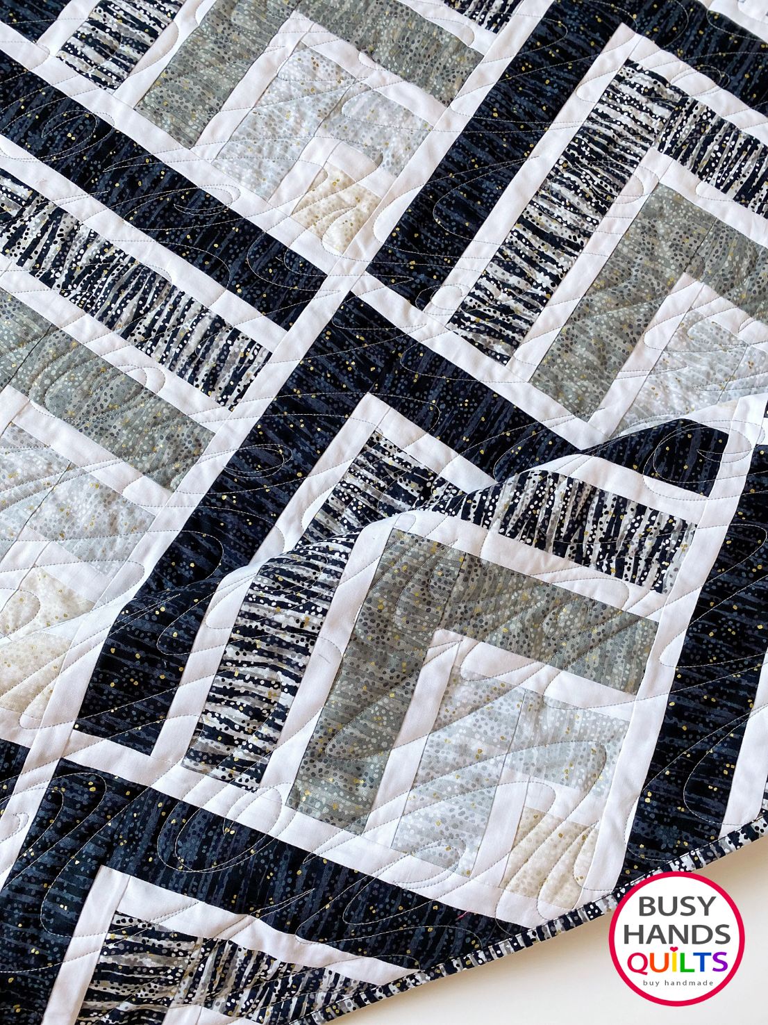 Handmade Mountain Peaks Throw Quilt in Dewdrop Neutrals