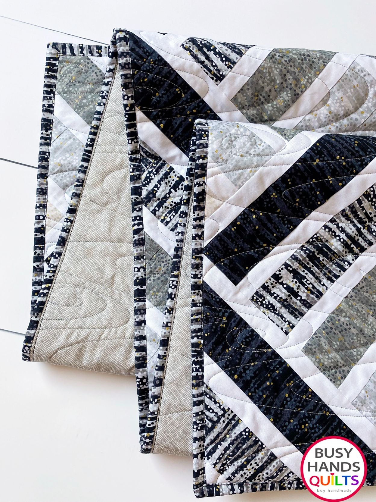 Handmade Mountain Peaks Throw Quilt in Dewdrop Neutrals