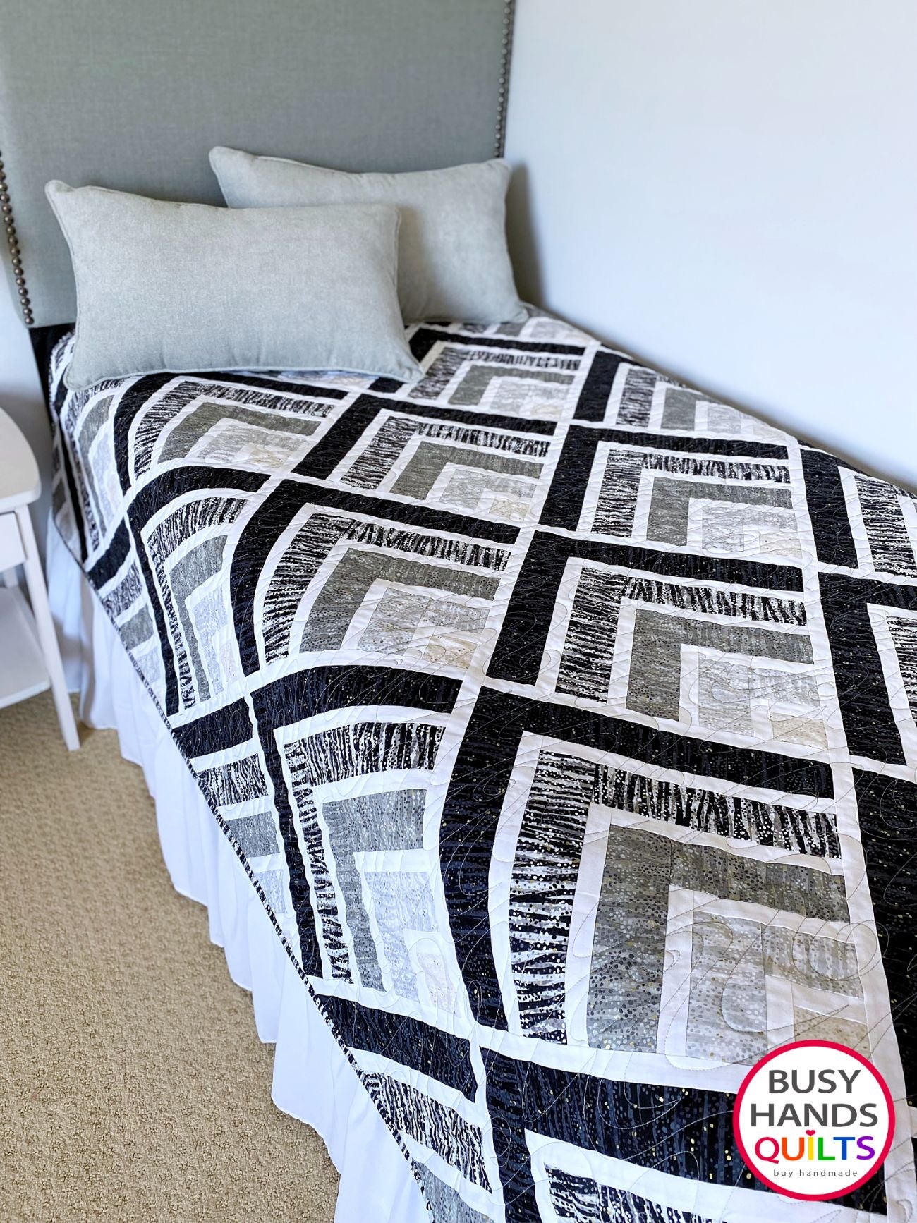 Handmade Mountain Peaks Throw Quilt in Dewdrop Neutrals