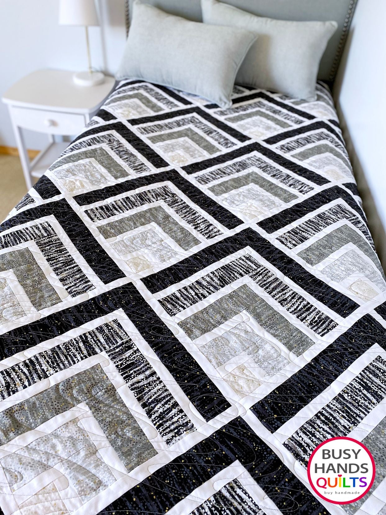 Handmade Mountain Peaks Throw Quilt in Dewdrop Neutrals