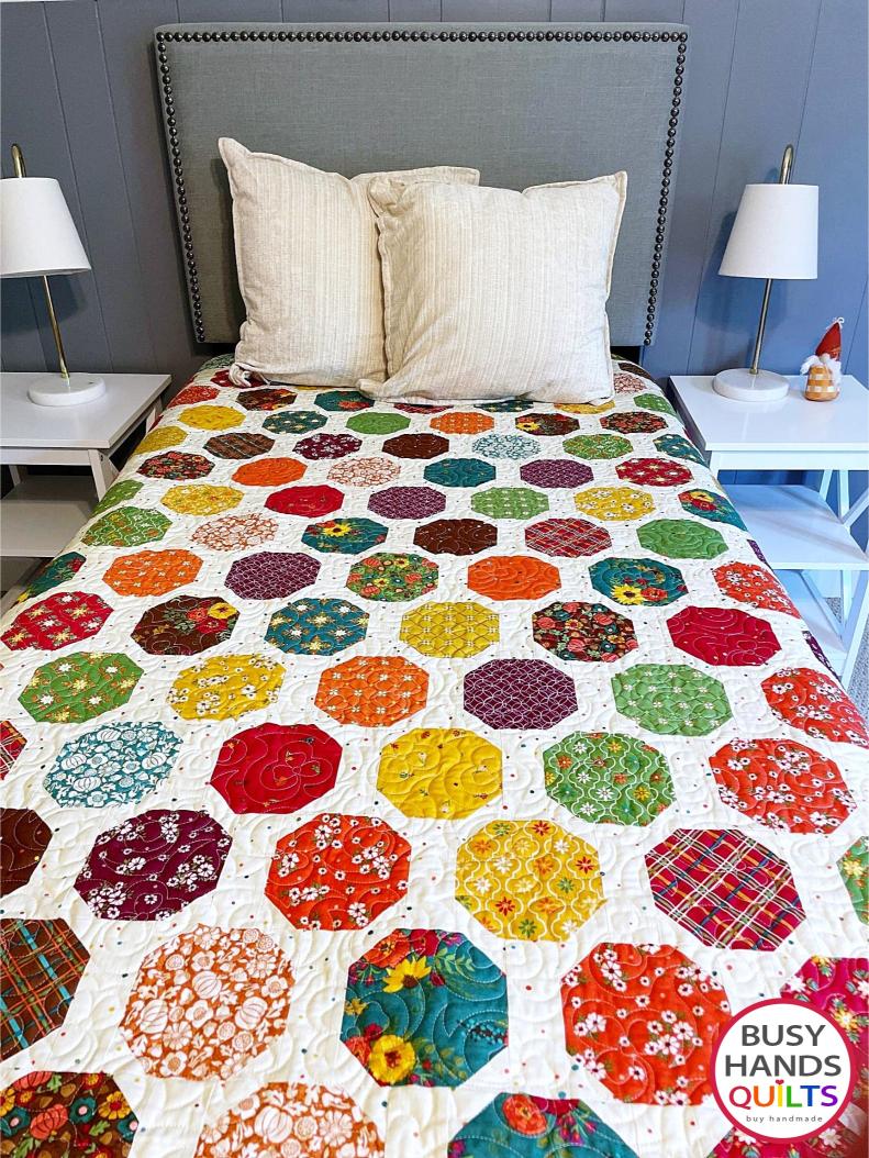 Handmade Wild Blooms Throw Quilt in Autumn Afternoon