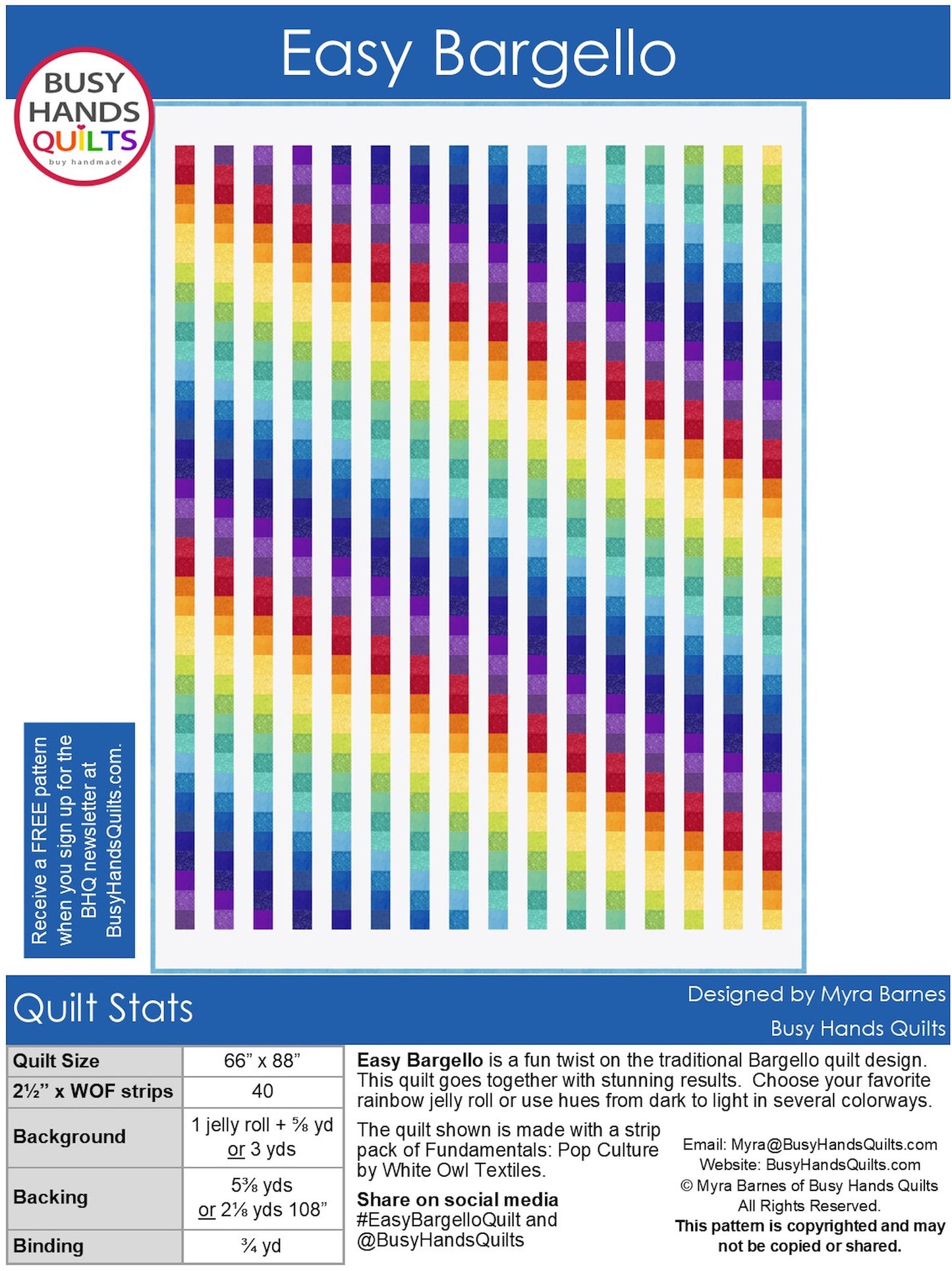 Rainbow twin bed quilt Easy Bargello quilt pattern cover with text fabric requirements