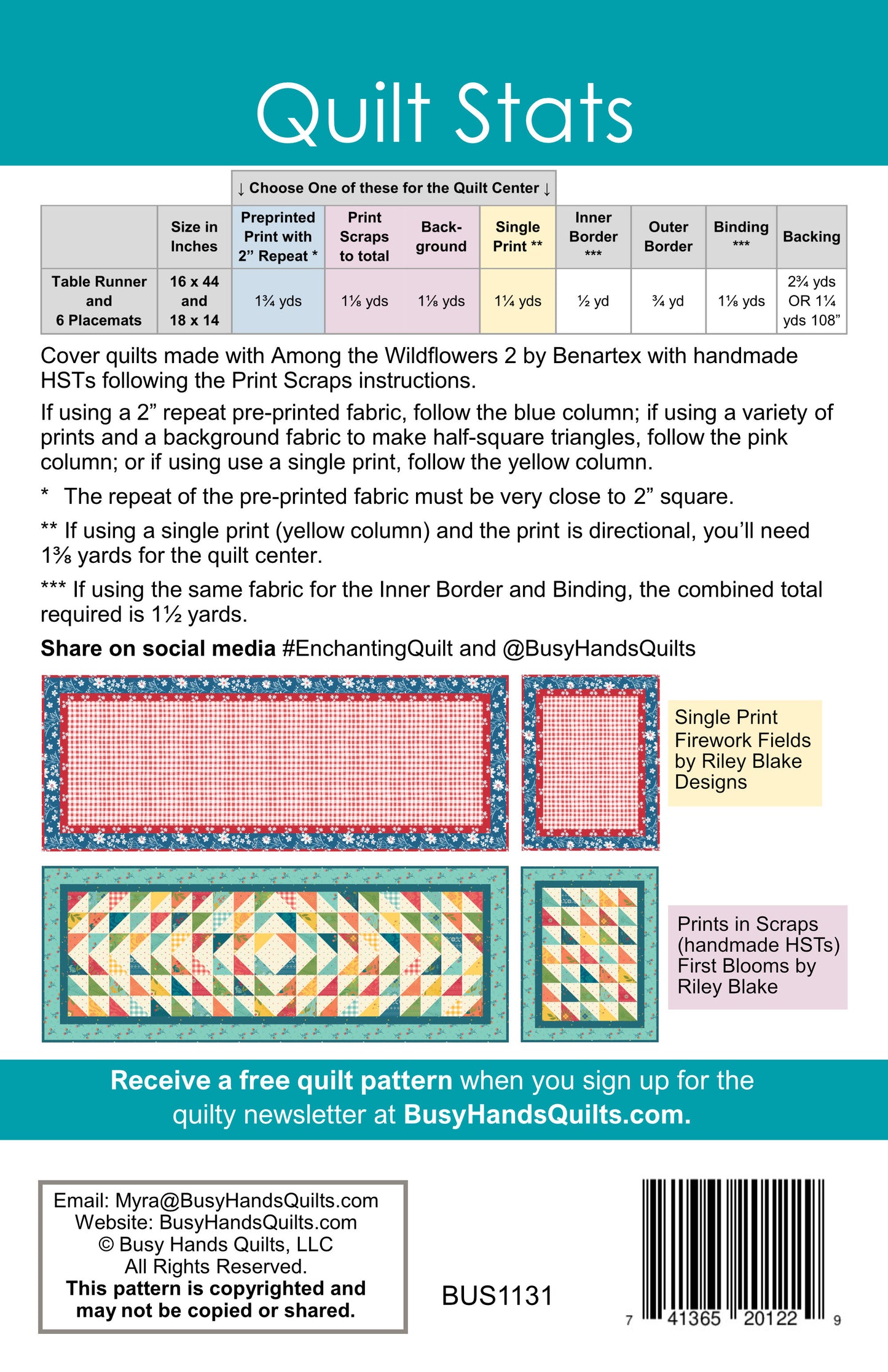 Enchanting Table Linens Quilt Pattern PRINTED