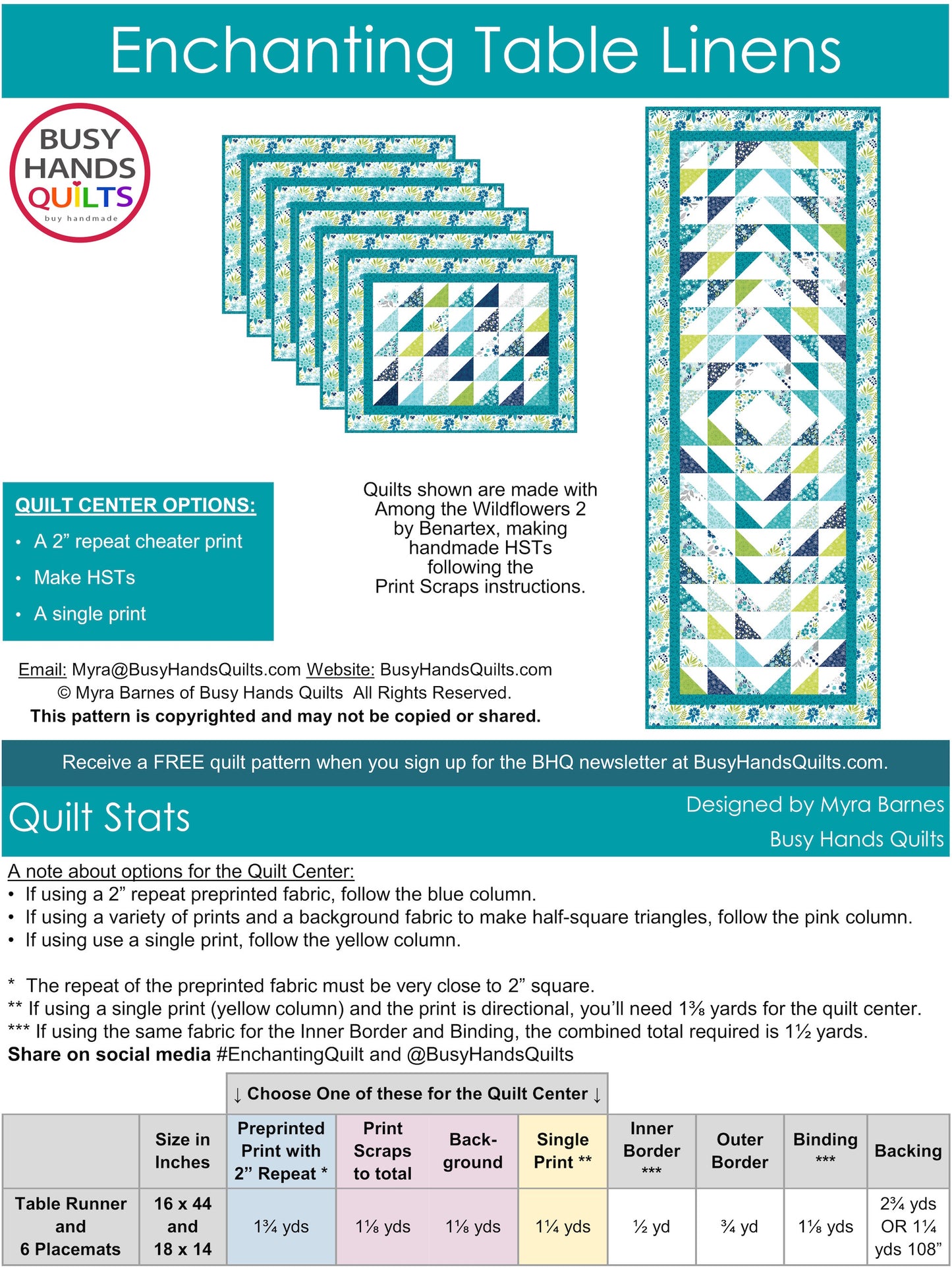 Enchanting Table Linens Quilt Pattern PDF Download