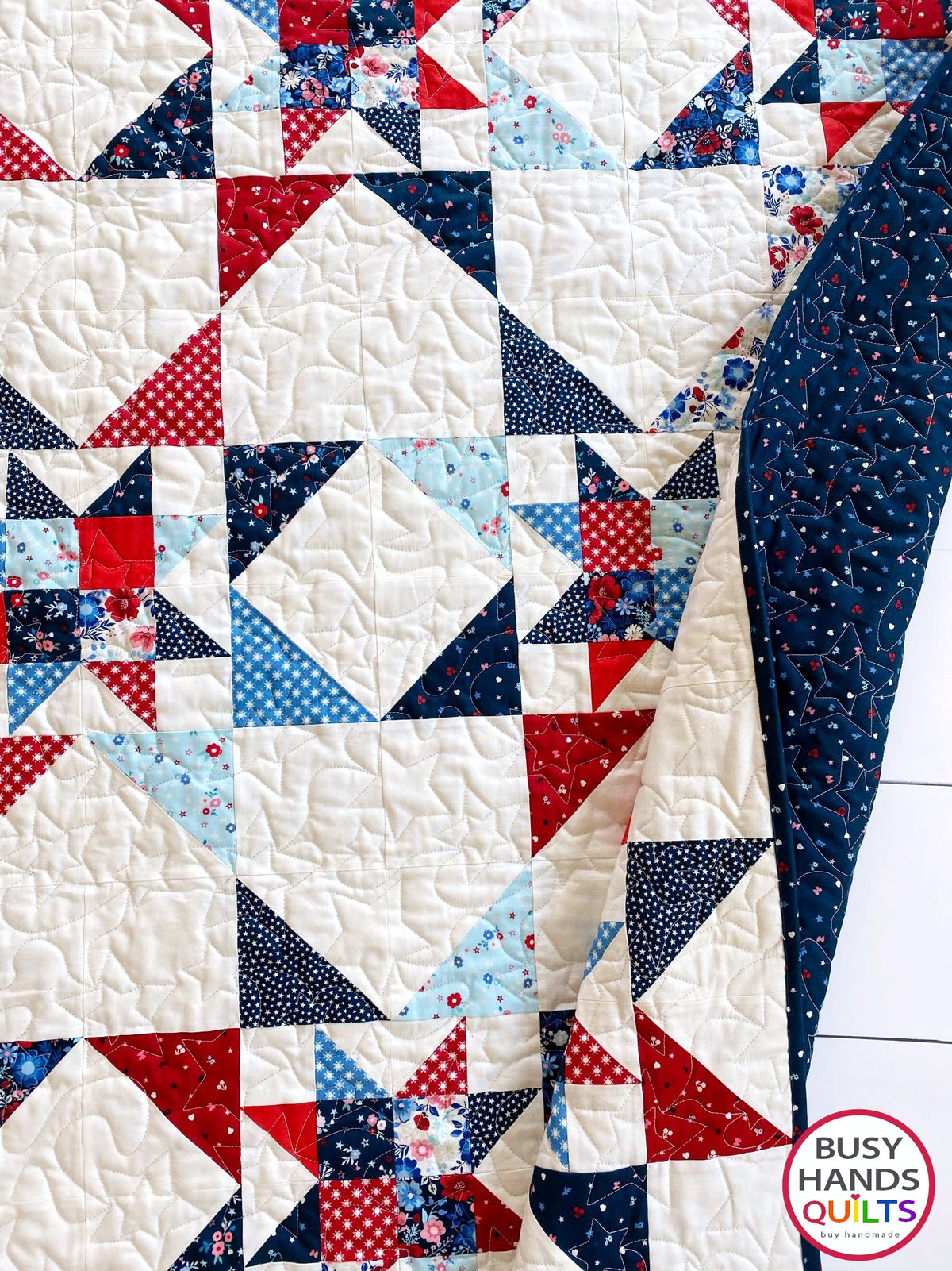 Handmade Fireworks Throw Quilt in Star Spangled Beauty