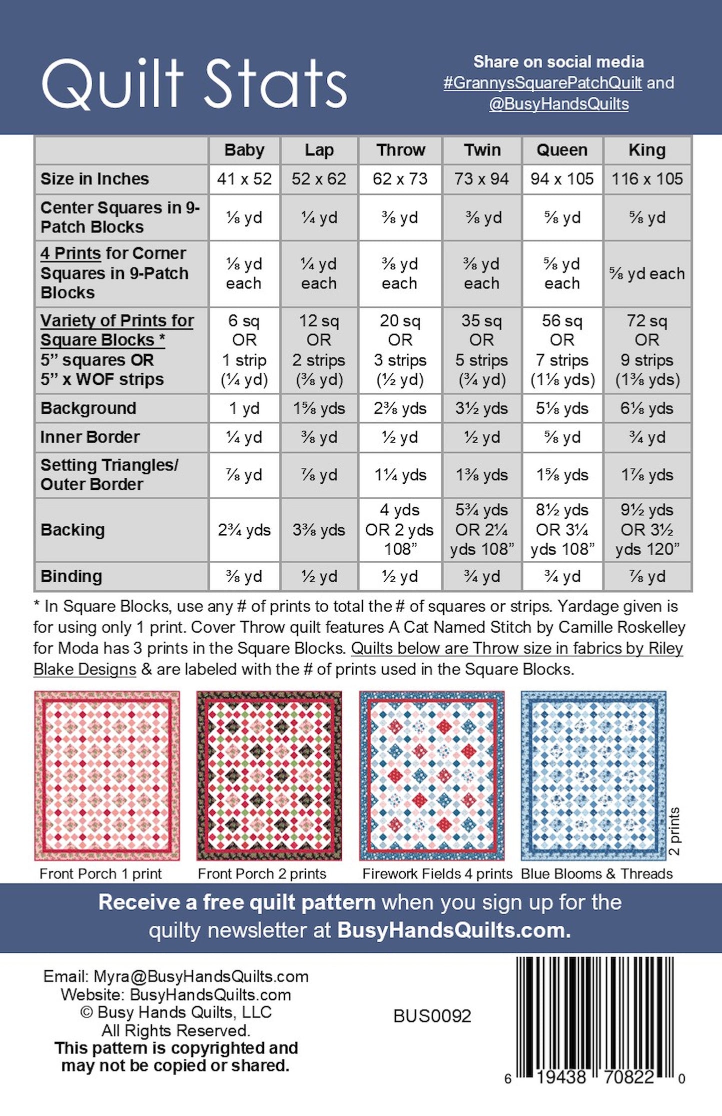 Granny's Square Patch Quilt Pattern PRINTED