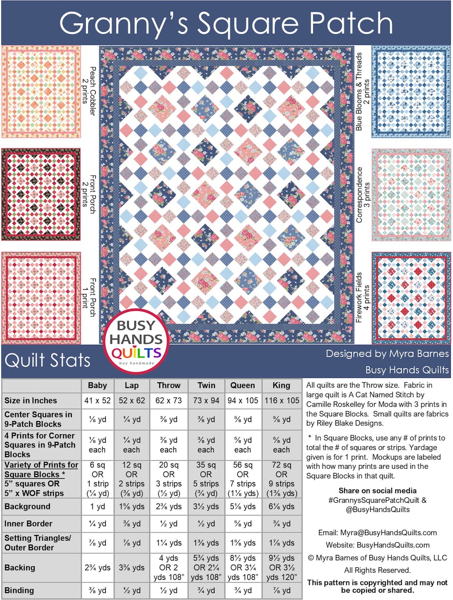 Granny's Square Patch Quilt Pattern PDF DOWNLOAD