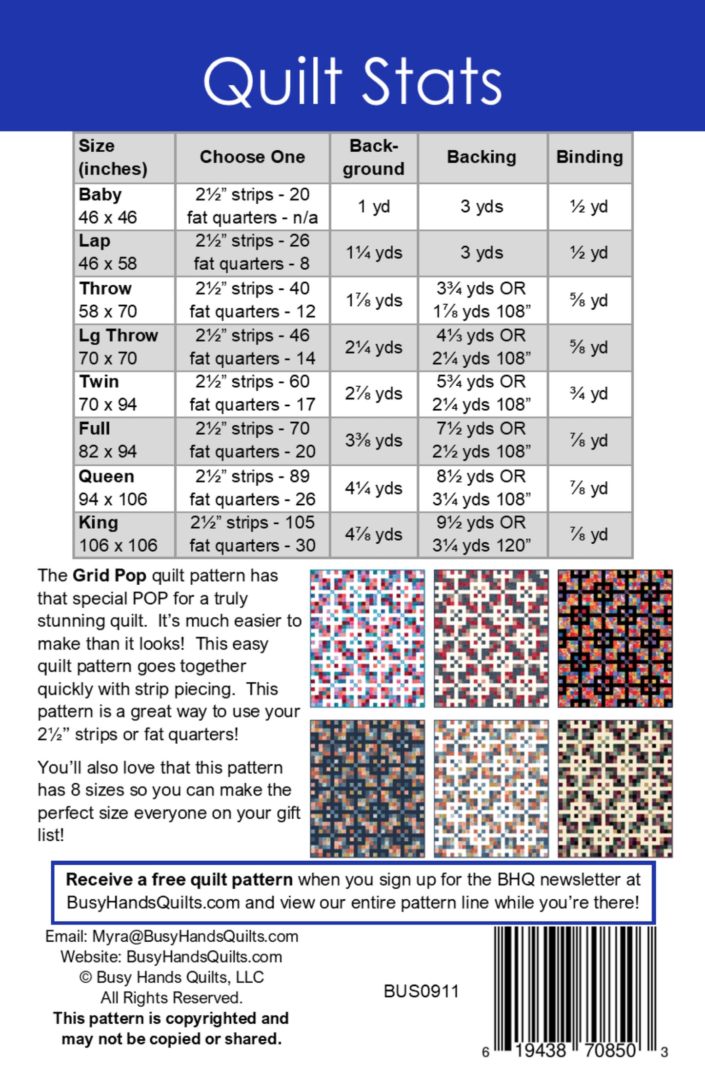 Grid Pop Quilt Pattern PRINTED