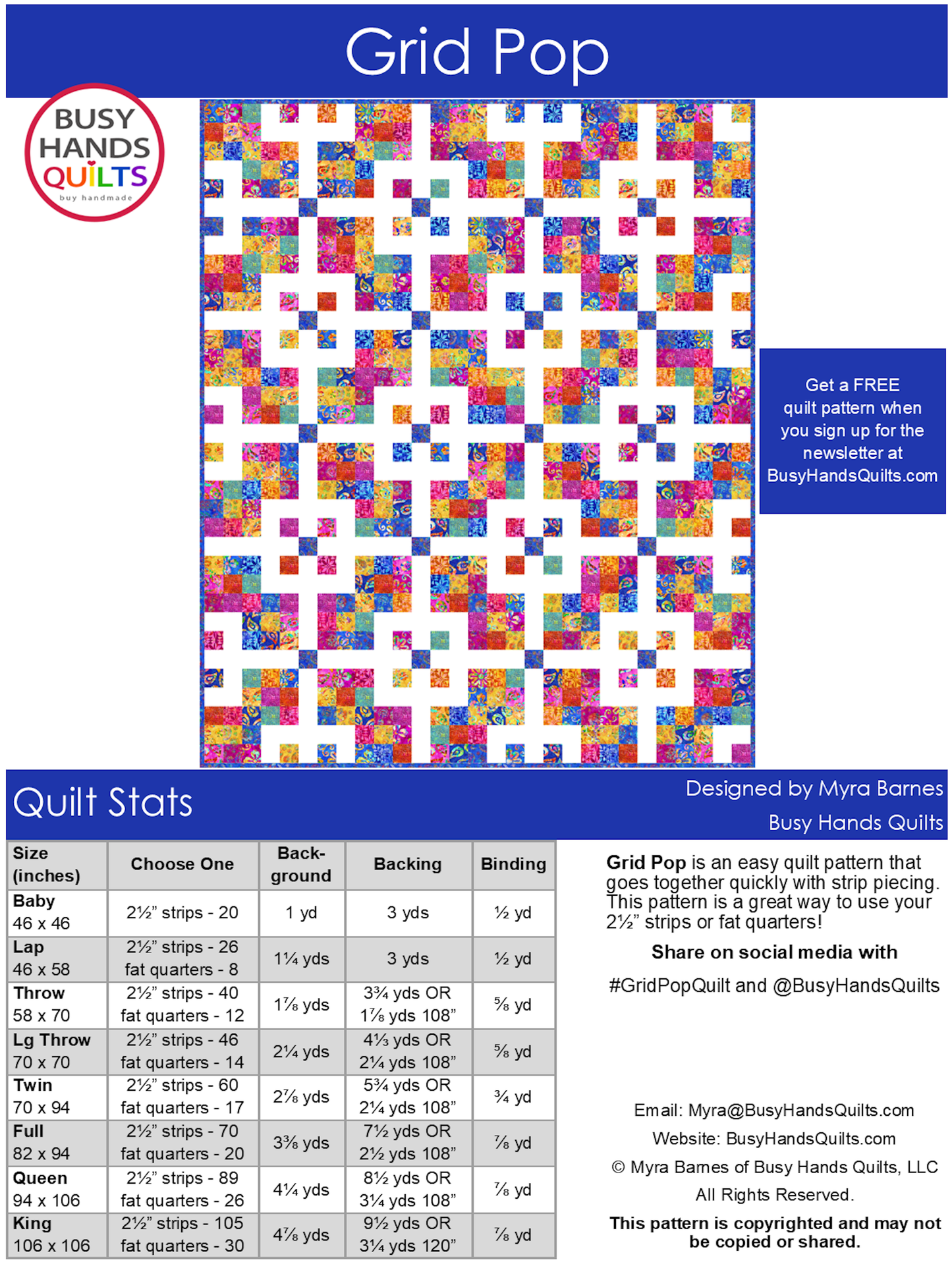 Grid Pop Quilt Pattern PDF DOWNLOAD