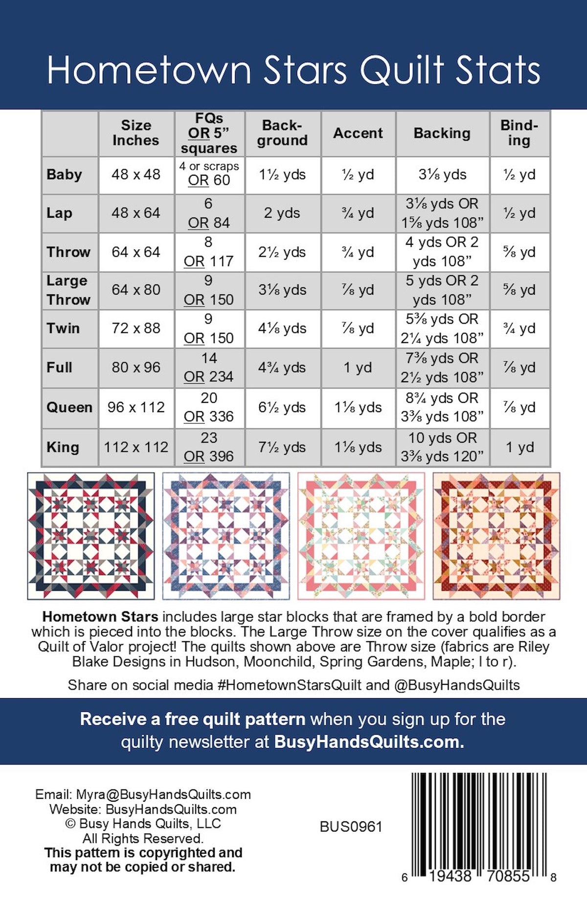 Hometown Stars Quilt Pattern PRINTED