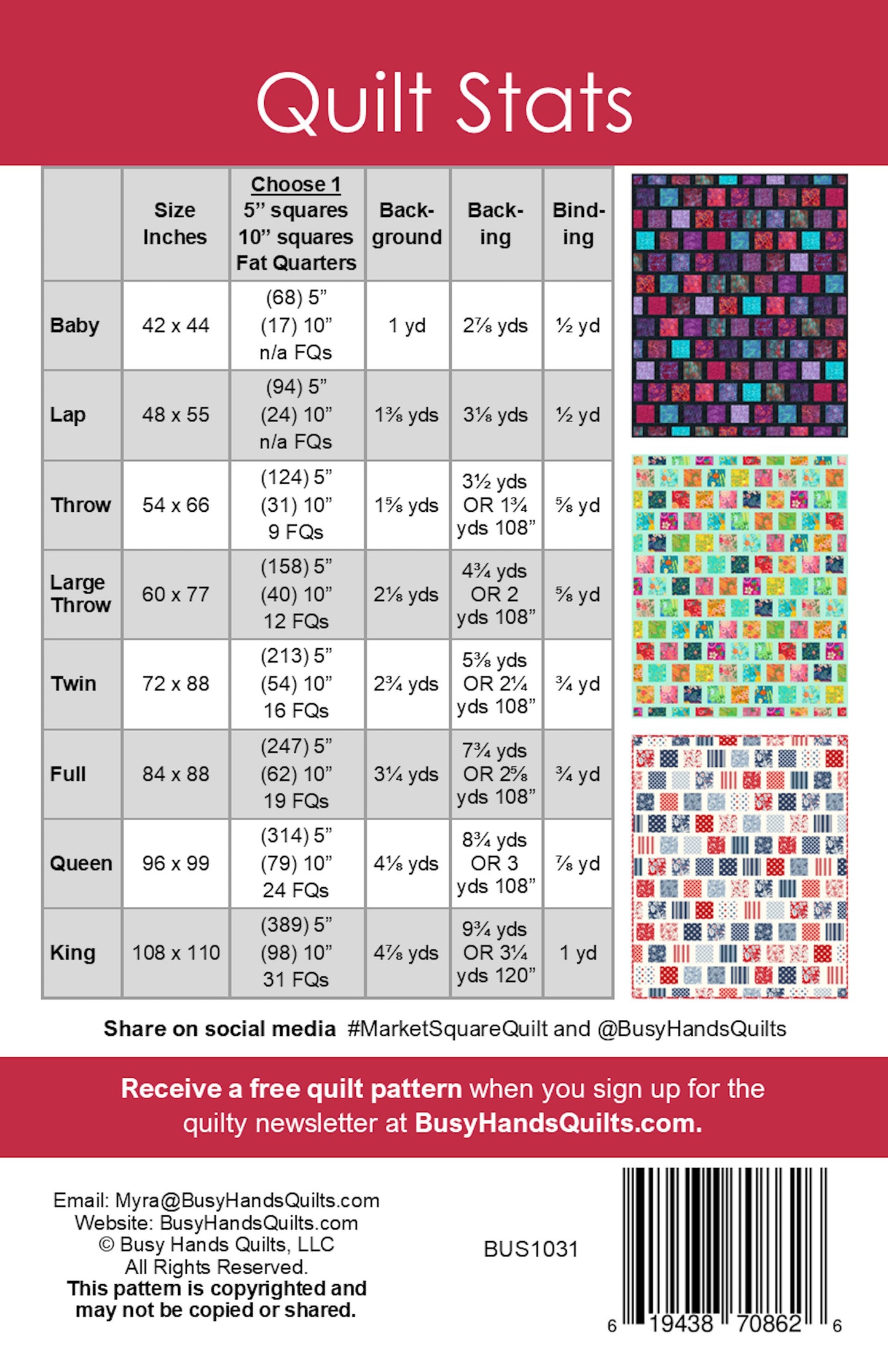 Market Square Quilt Pattern PRINTED