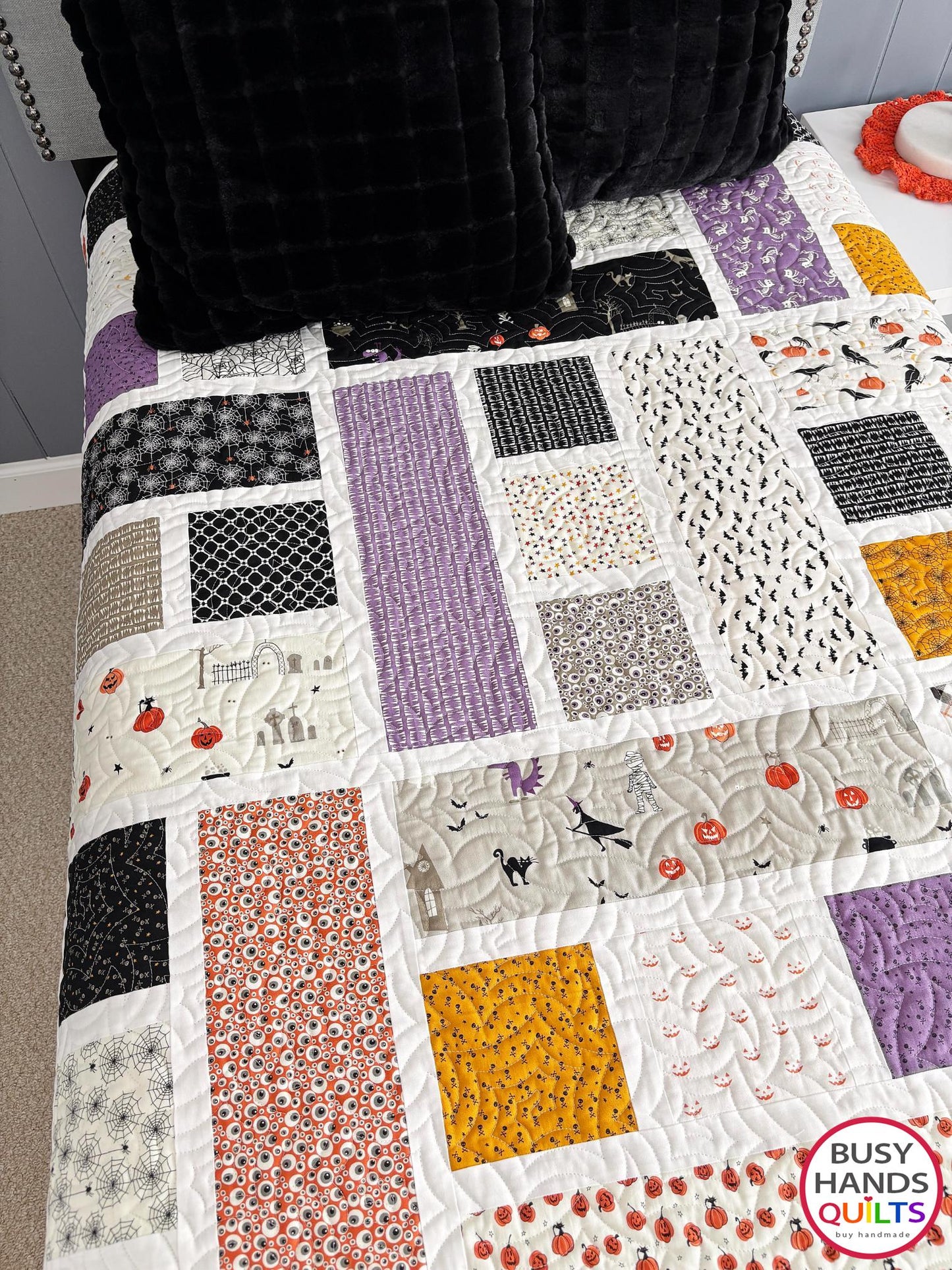 Handmade Blessings Throw Quilt in Halloween