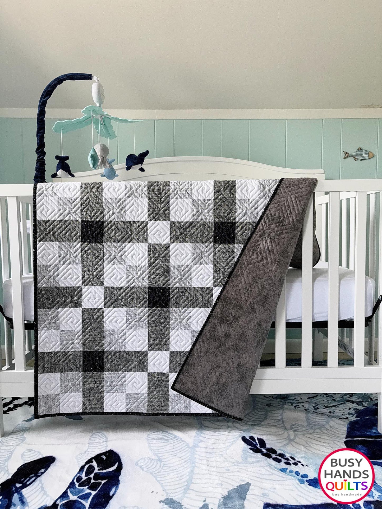 Handmade Crisscross Baby Quilt in Dewdrop