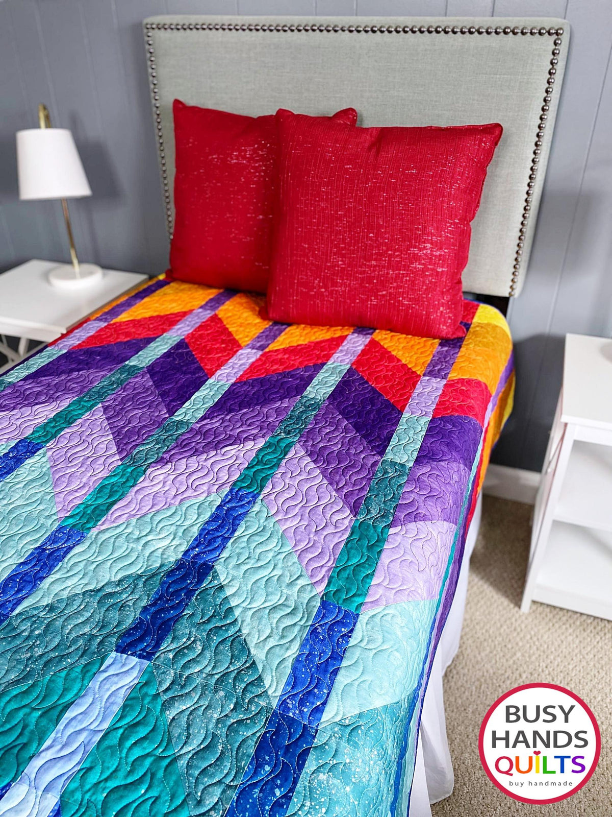 Handmade Ombre Mountains Throw Quilt in Shimmer Sunset over the Mountains