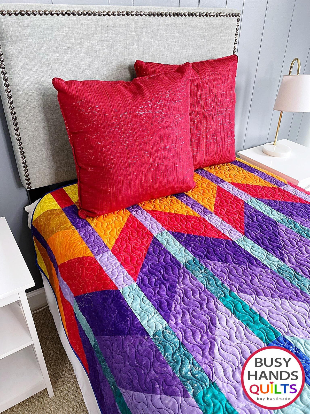 Handmade Ombre Mountains Throw Quilt in Shimmer Sunset over the Mountains