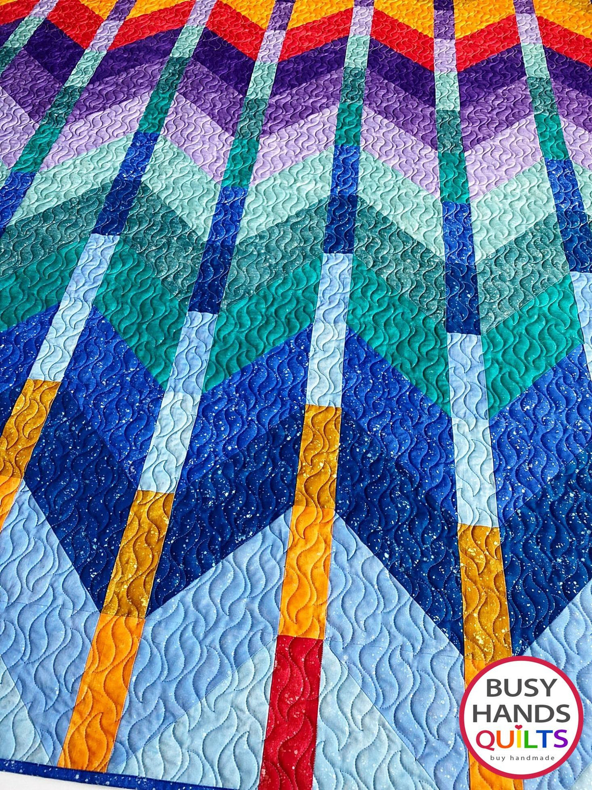 Handmade Ombre Mountains Throw Quilt in Shimmer Sunset over the Mountains