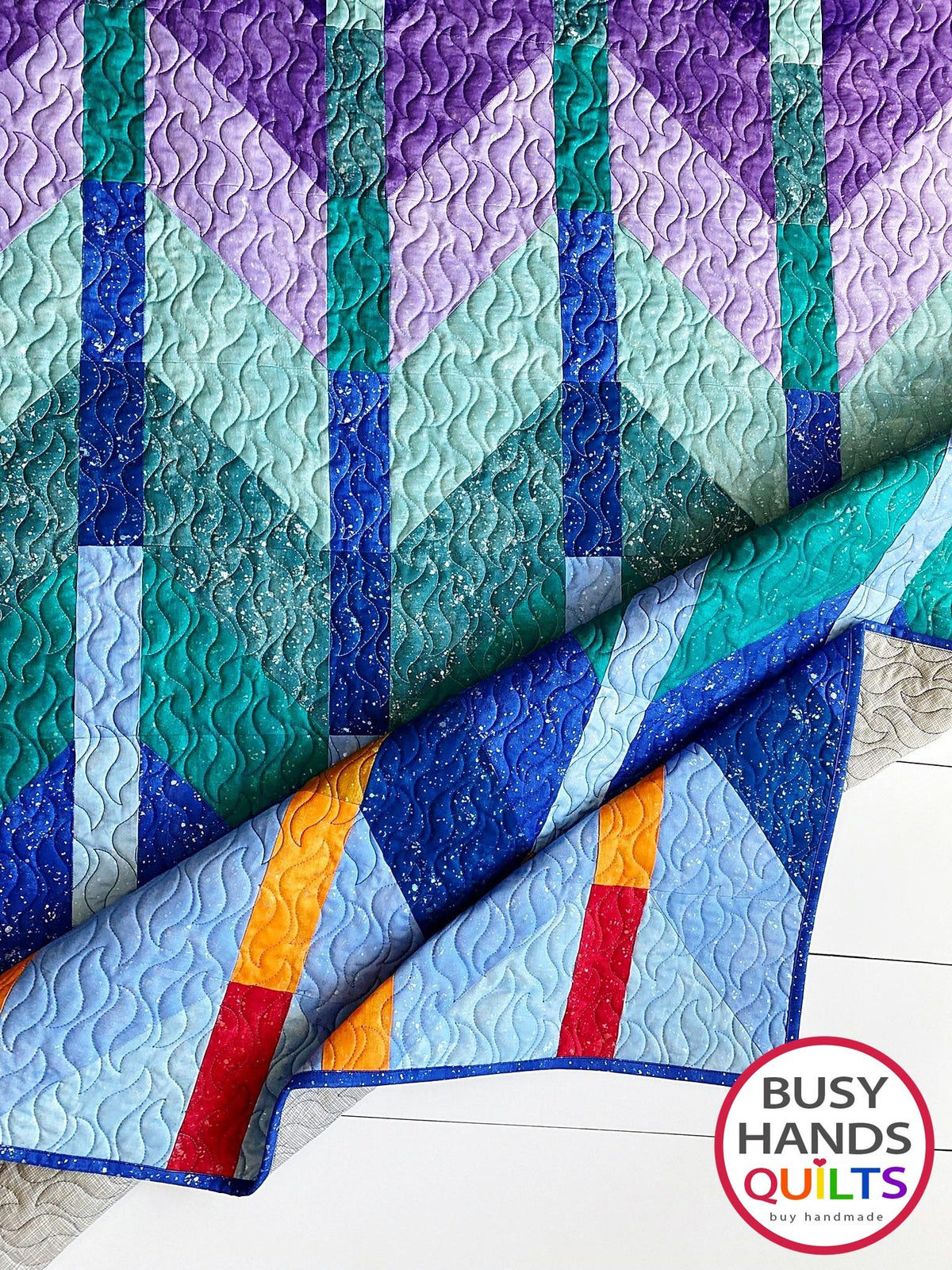 Handmade Ombre Mountains Throw Quilt in Shimmer Sunset over the Mountains