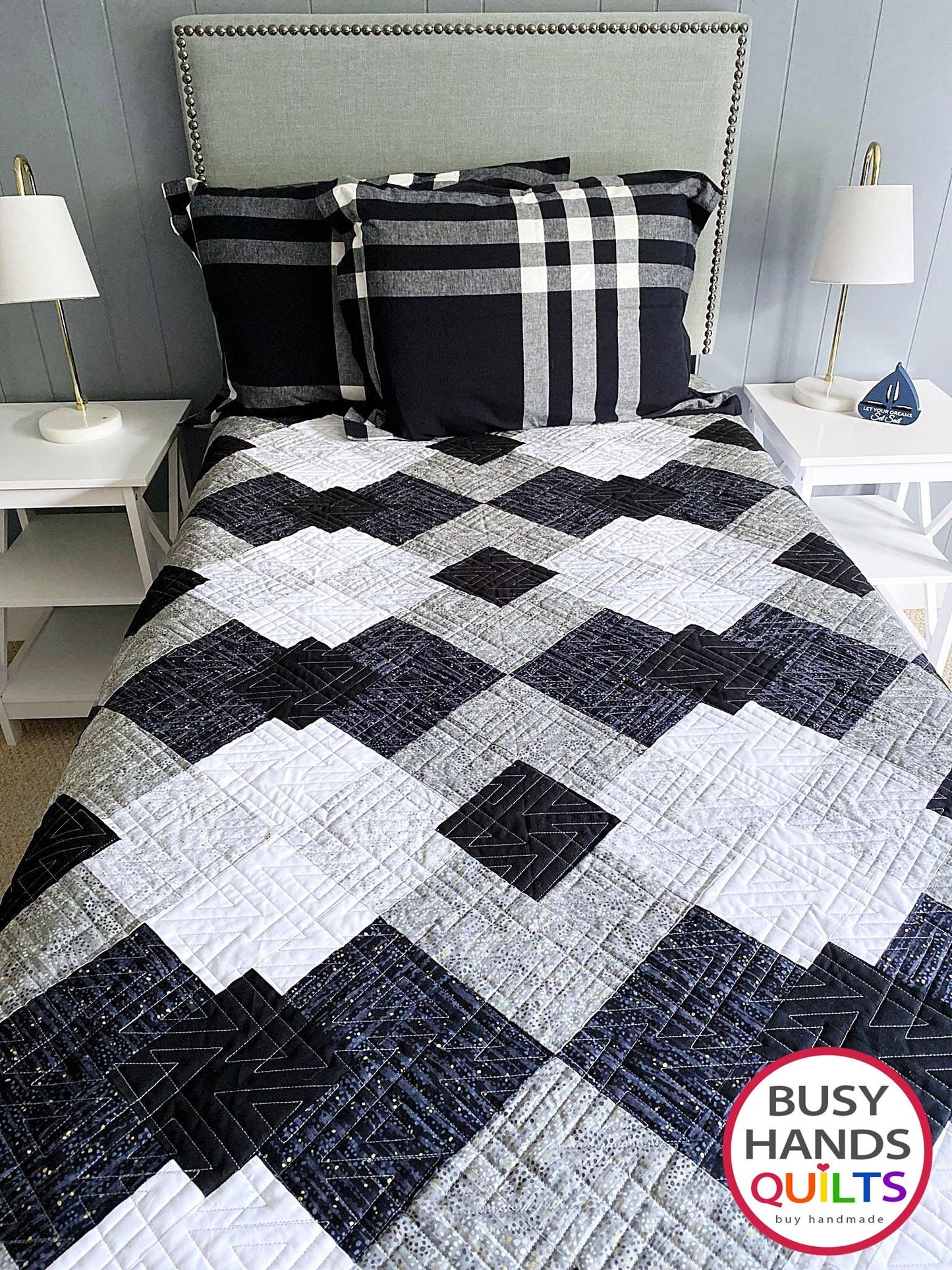 Handmade Precious Plaid Throw Quilt in Dewdrop Grays