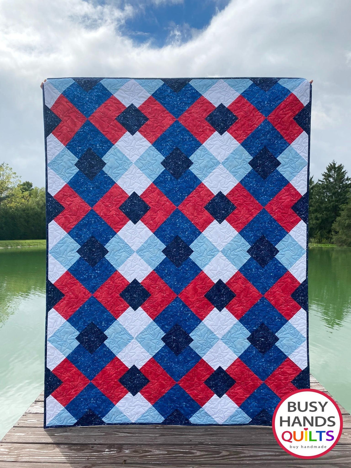 Handmade Precious Plaid Throw Quilt in Patriotic Shimmer