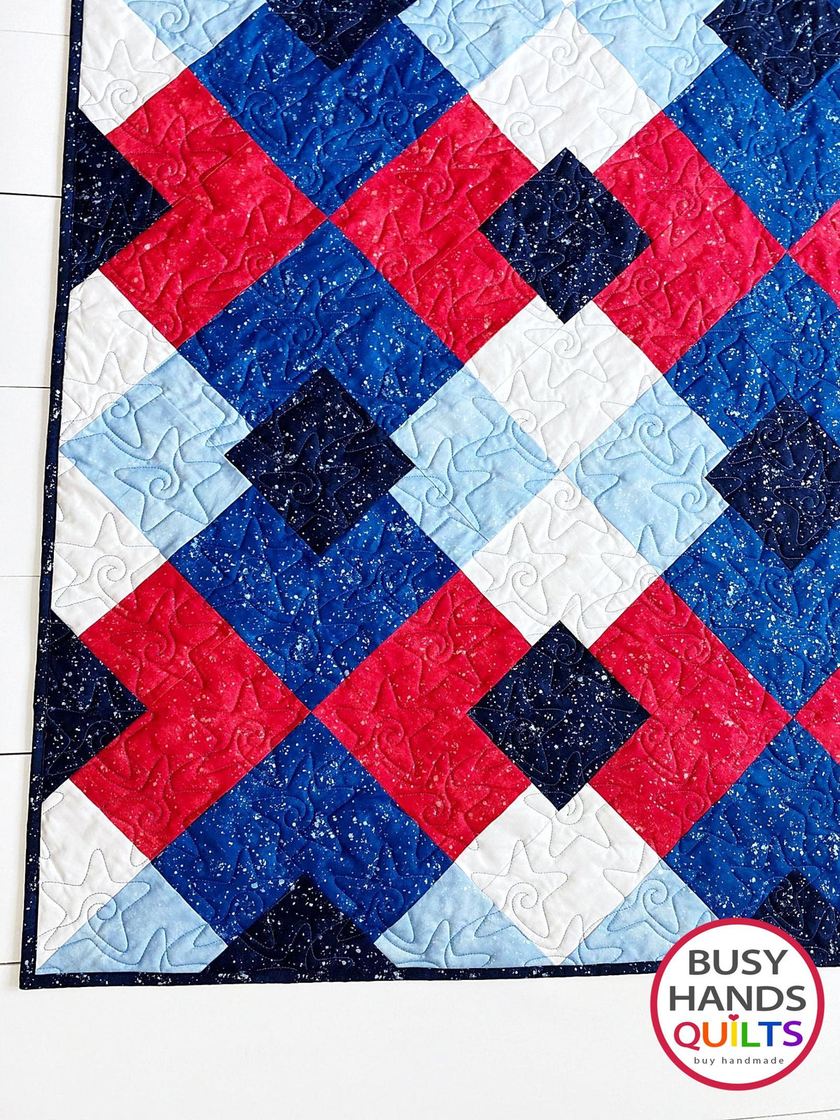 Handmade Precious Plaid Throw Quilt in Patriotic Shimmer