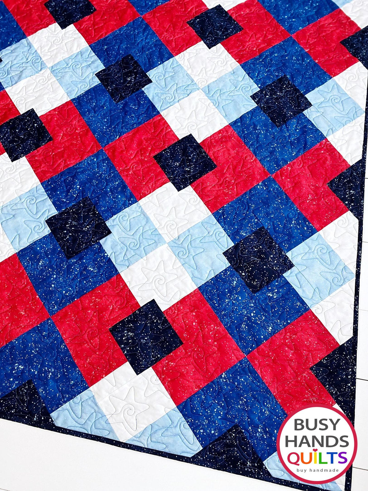Handmade Precious Plaid Throw Quilt in Patriotic Shimmer
