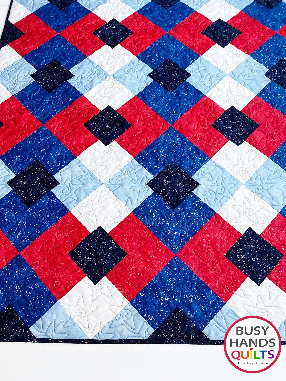 Handmade Precious Plaid Throw Quilt in Patriotic Shimmer