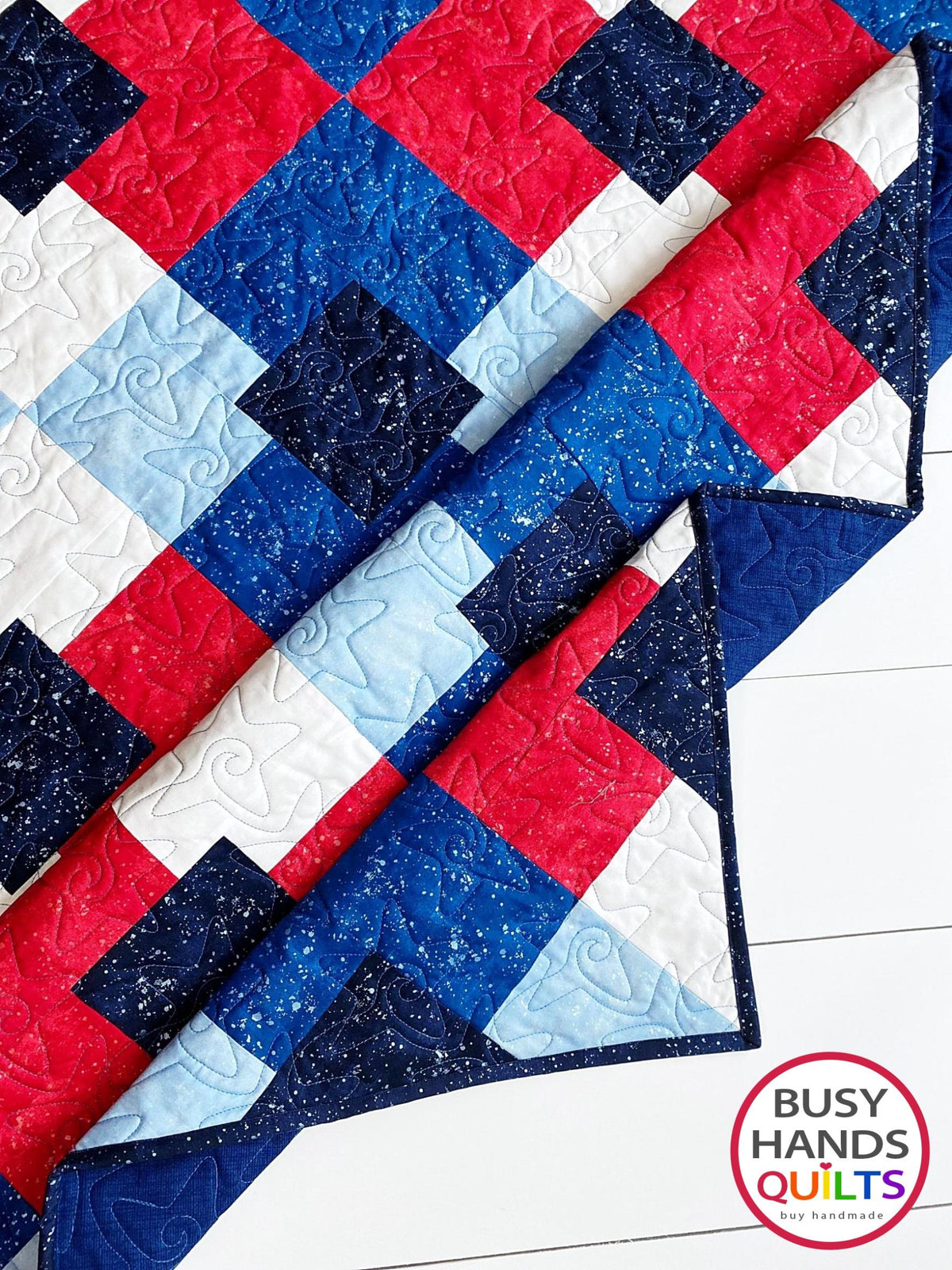 Handmade Precious Plaid Throw Quilt in Patriotic Shimmer