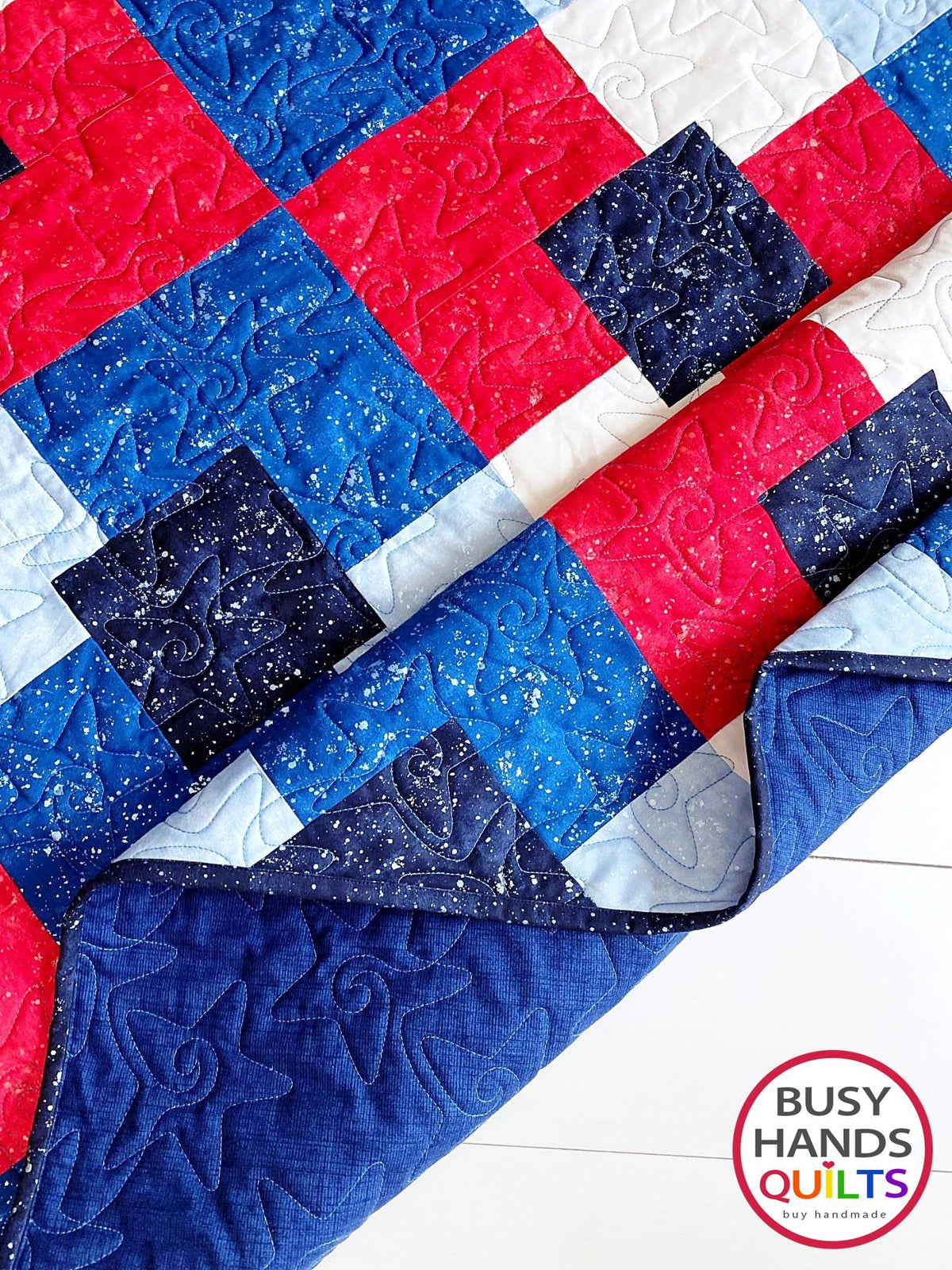 Handmade Precious Plaid Throw Quilt in Patriotic Shimmer