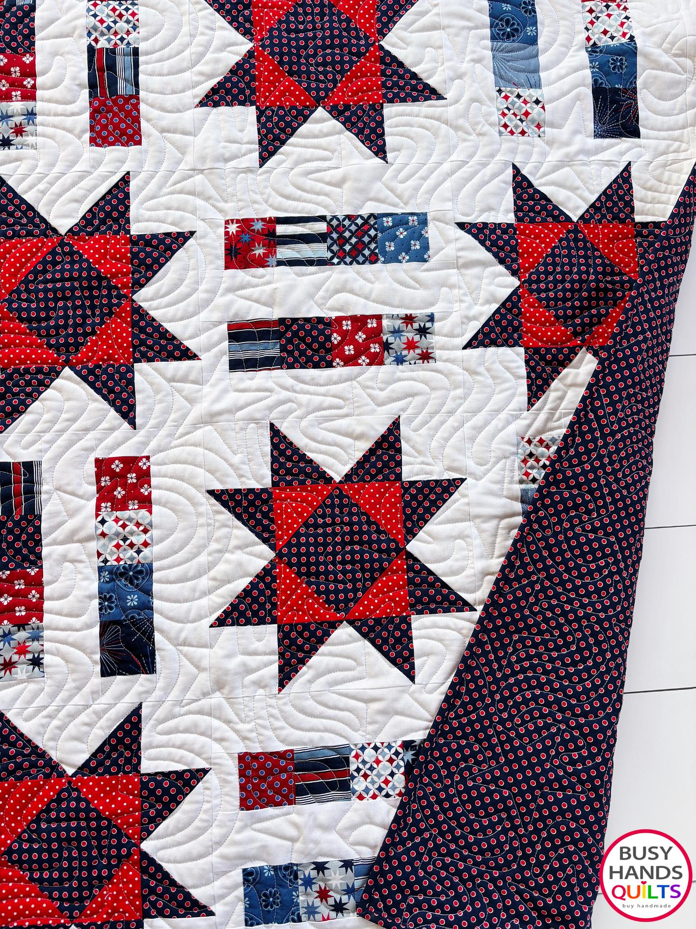 Handmade Stars and Stripes Throw Quilt in Picadilly