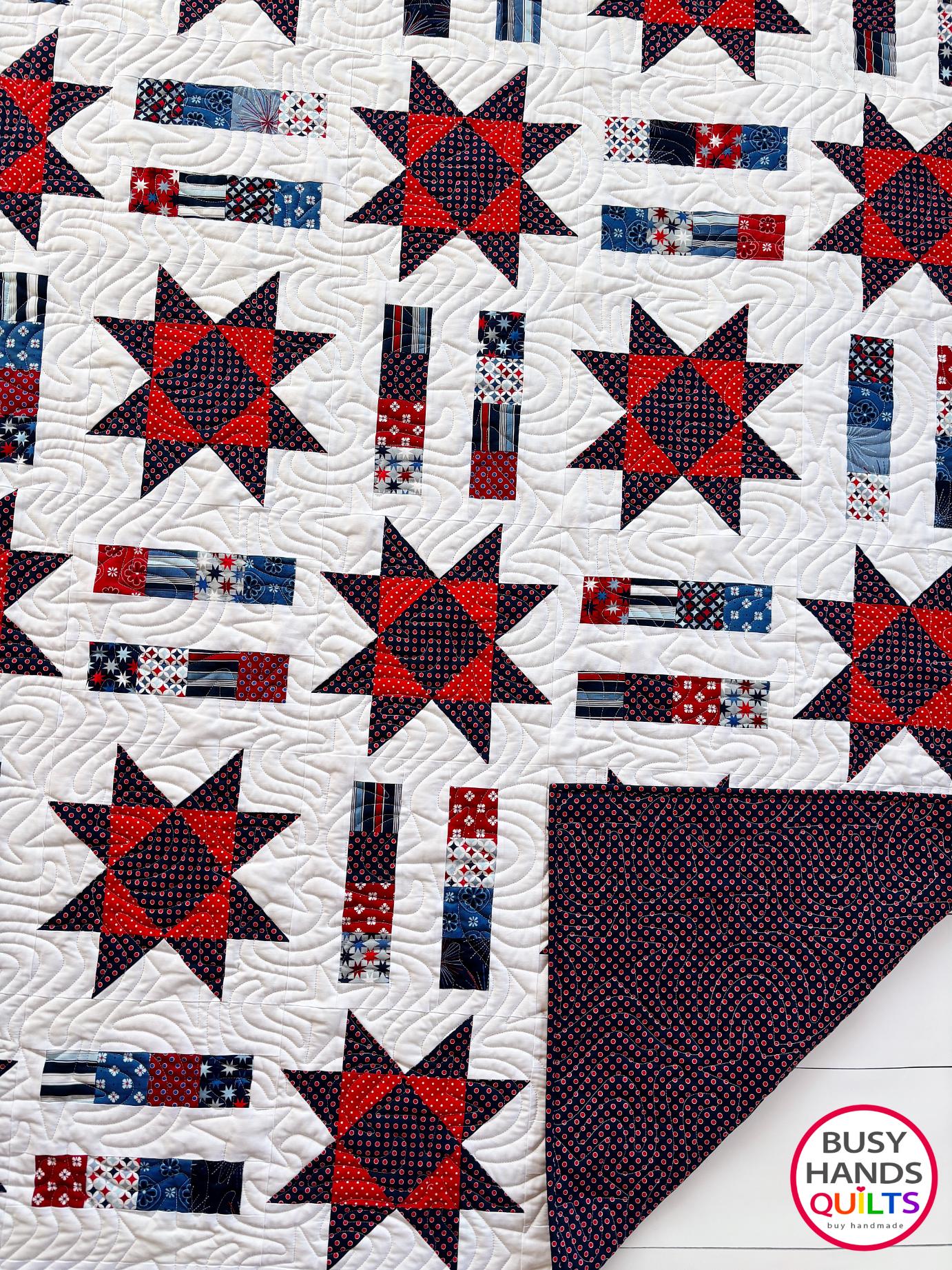 Handmade Stars and Stripes Throw Quilt in Picadilly