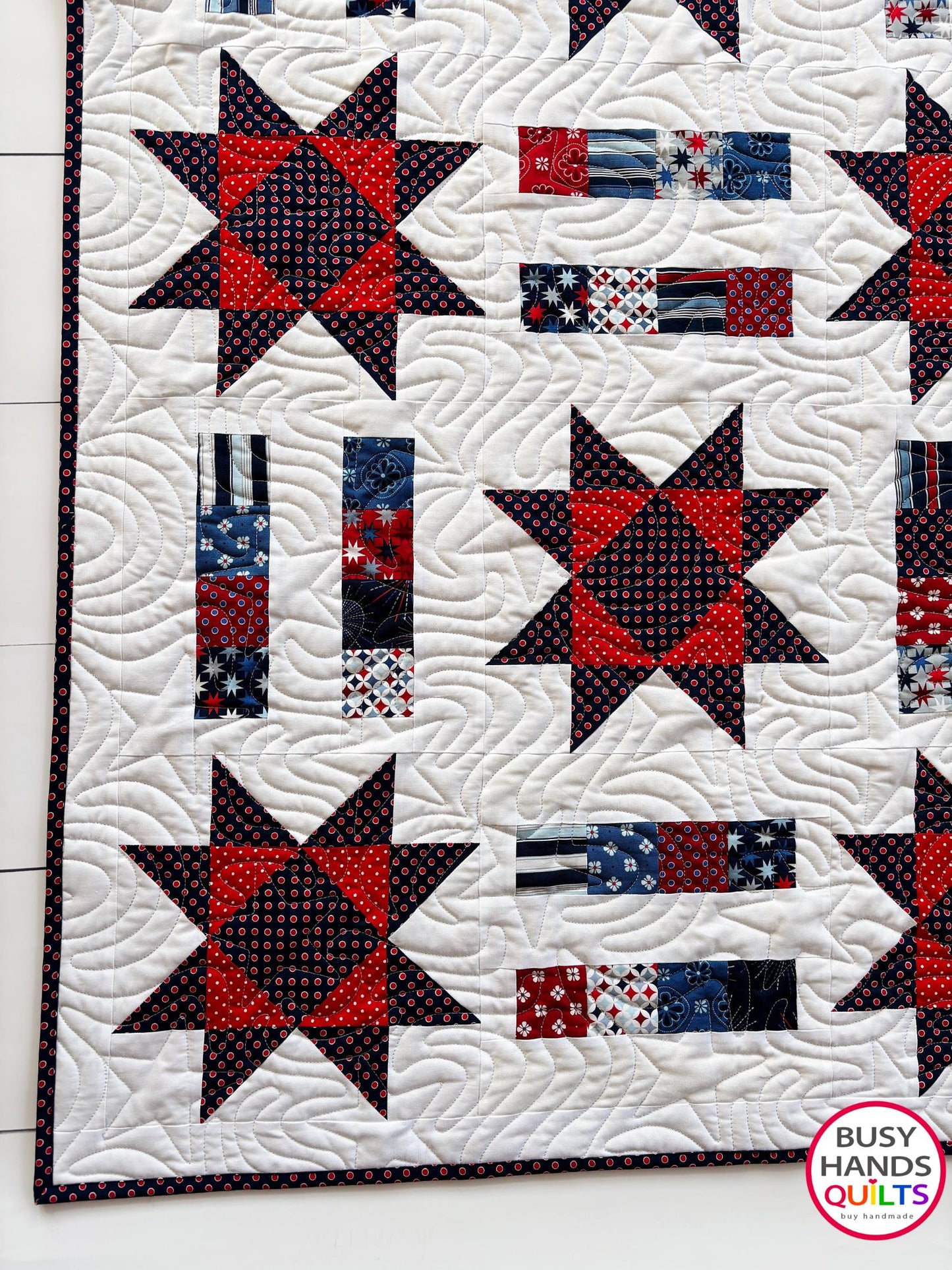 Handmade Stars and Stripes Throw Quilt in Picadilly