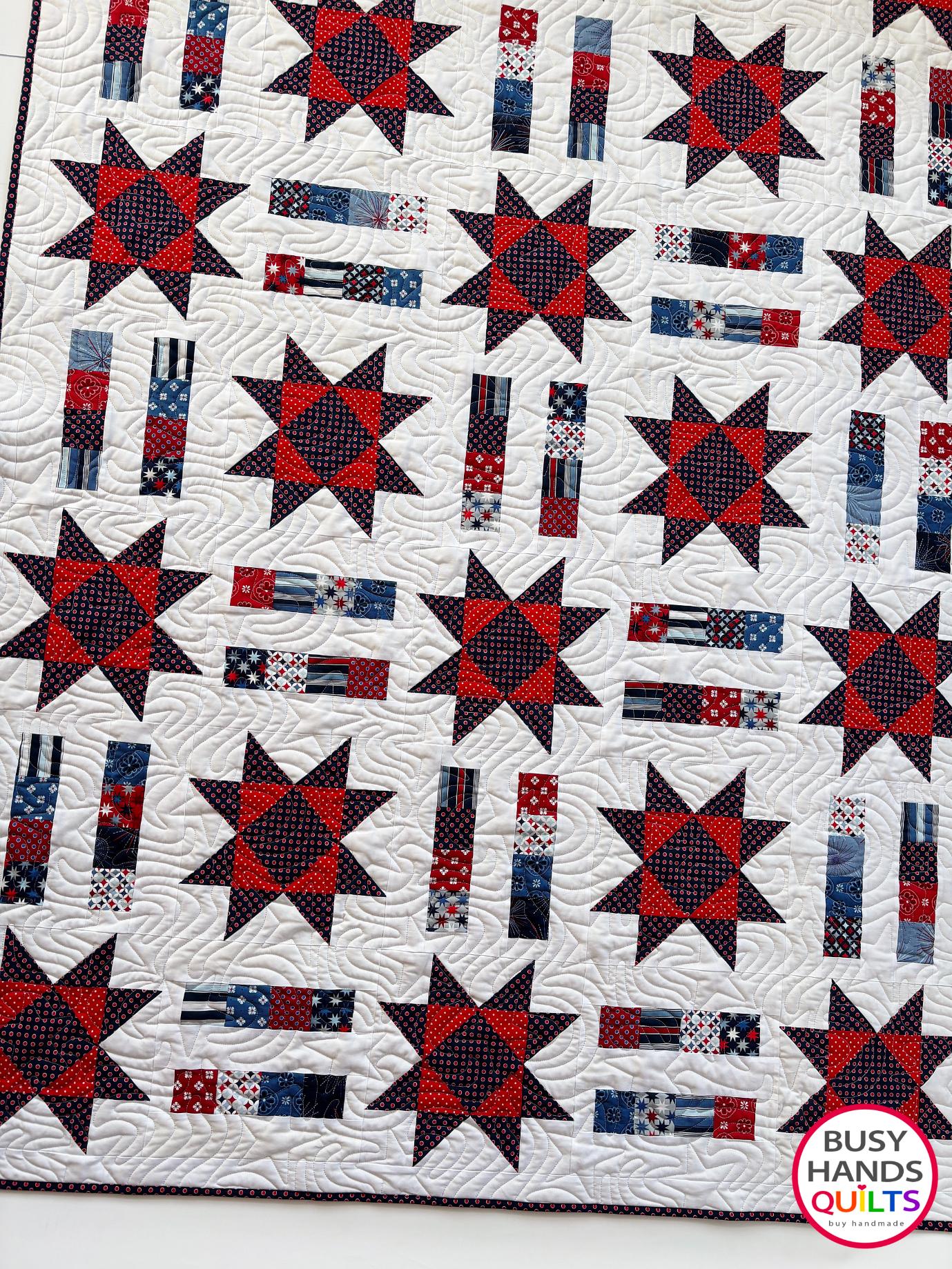 Handmade Stars and Stripes Throw Quilt in Picadilly