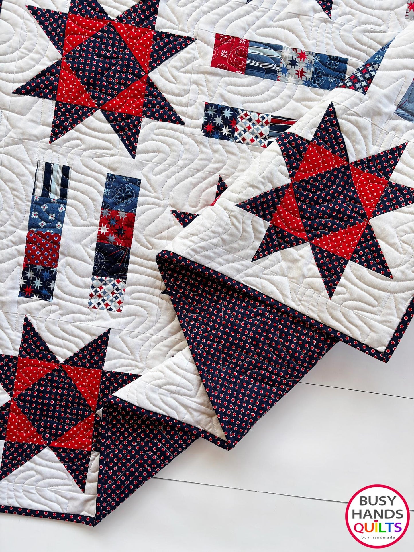 Handmade Stars and Stripes Throw Quilt in Picadilly