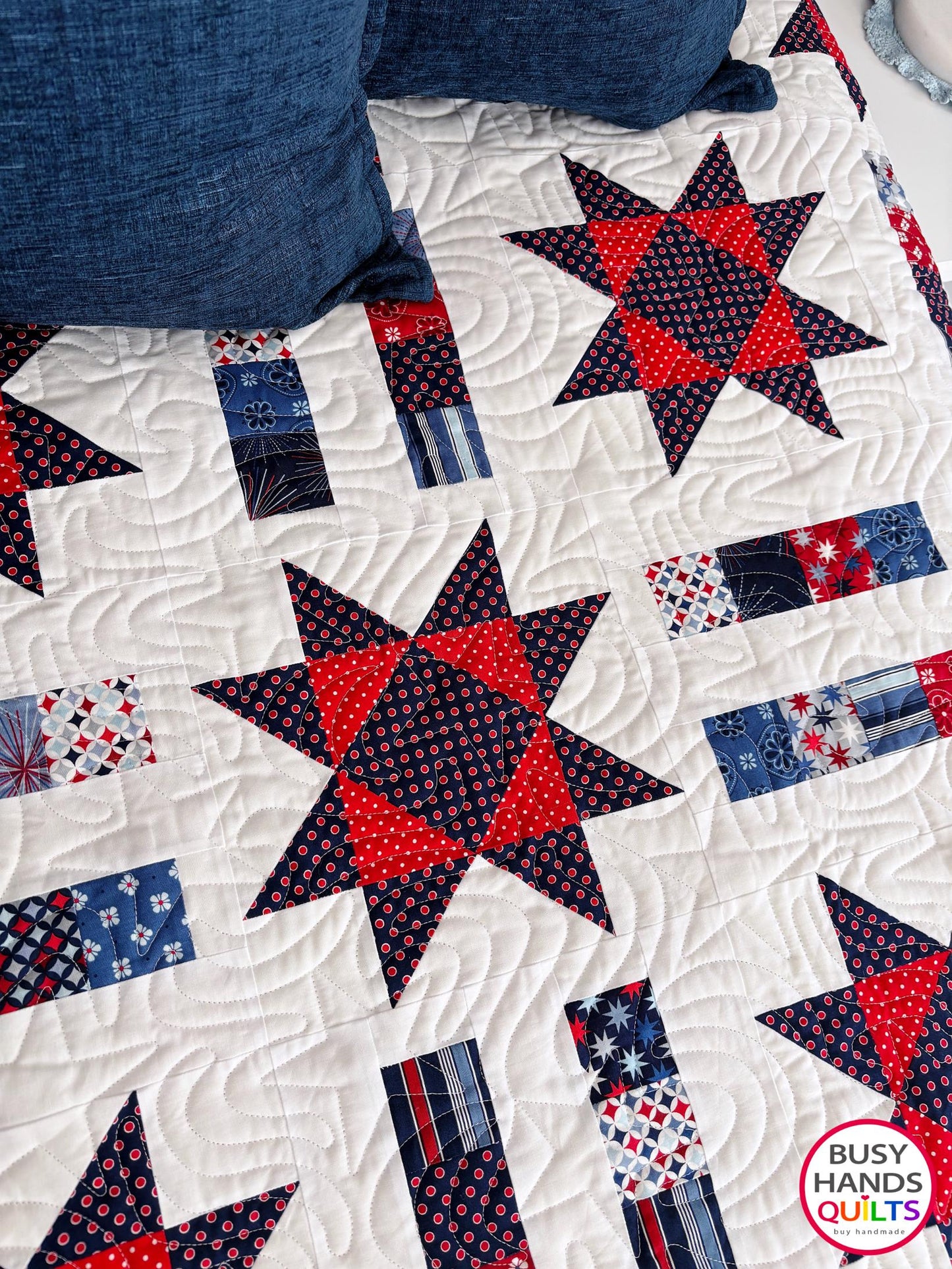 Handmade Stars and Stripes Throw Quilt in Picadilly