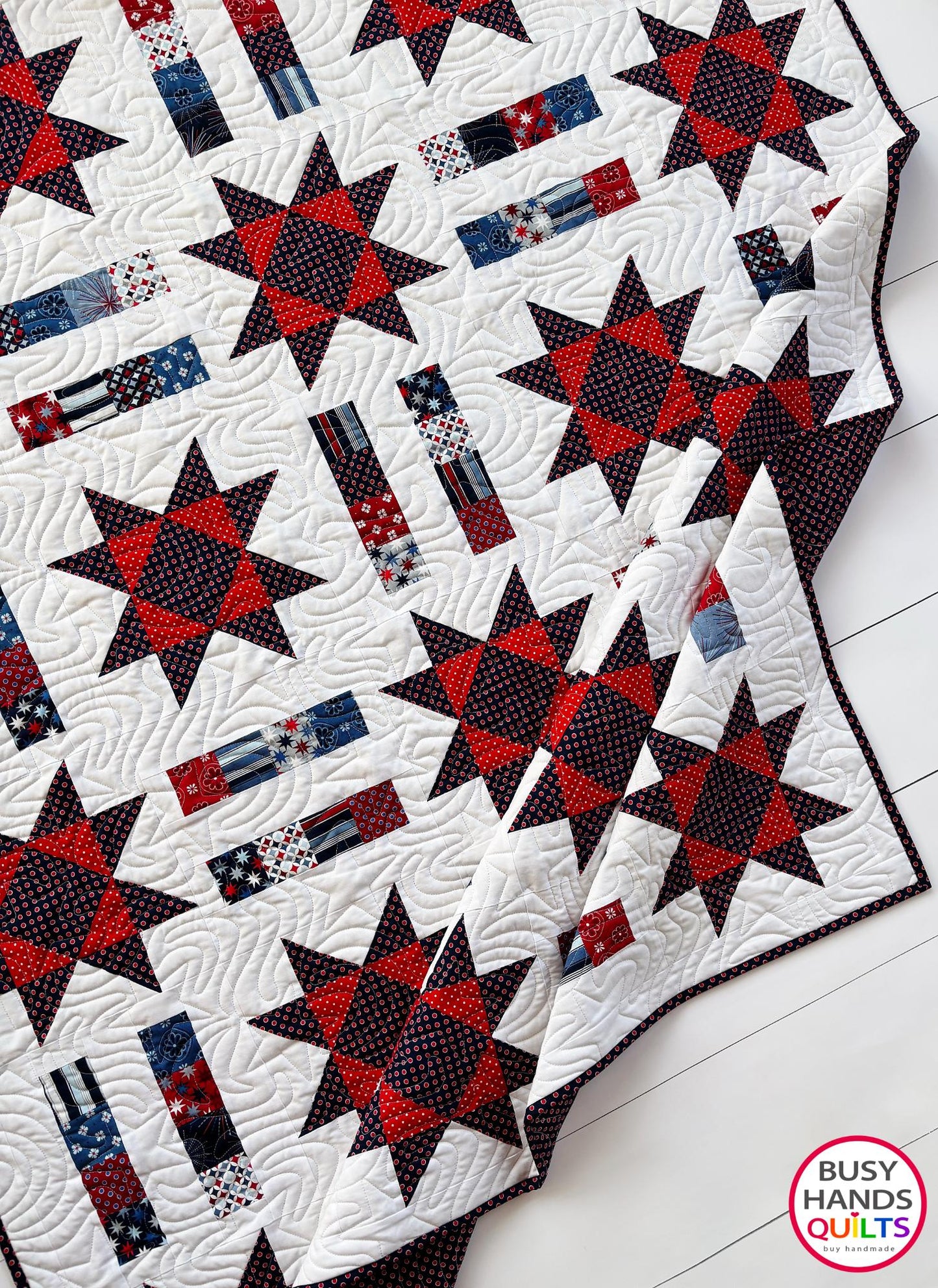 Handmade Stars and Stripes Throw Quilt in Picadilly