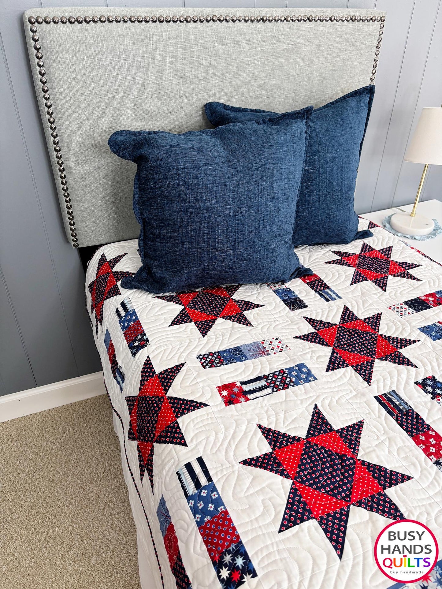 Handmade Stars and Stripes Throw Quilt in Picadilly