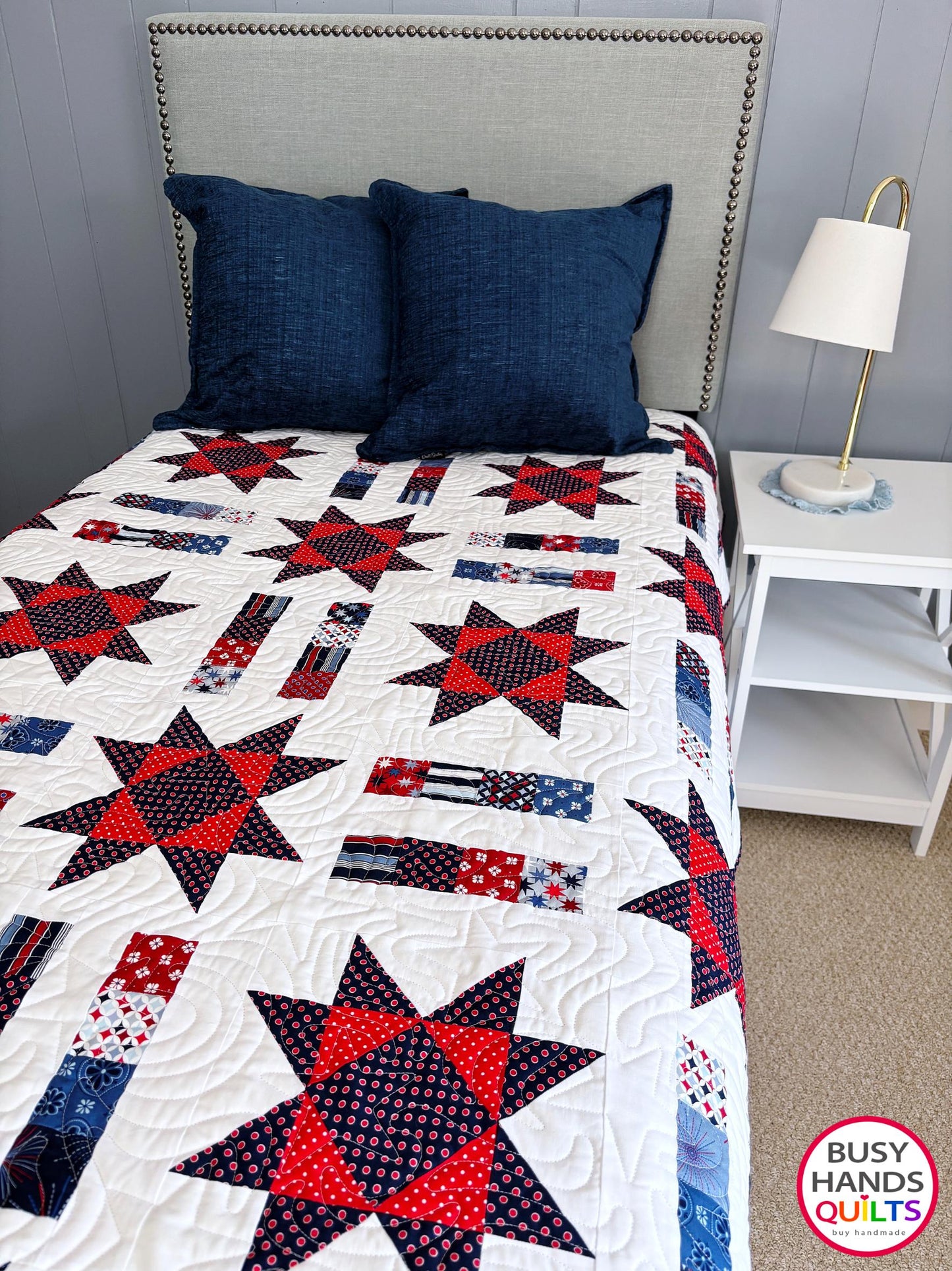 Handmade Stars and Stripes Throw Quilt in Picadilly