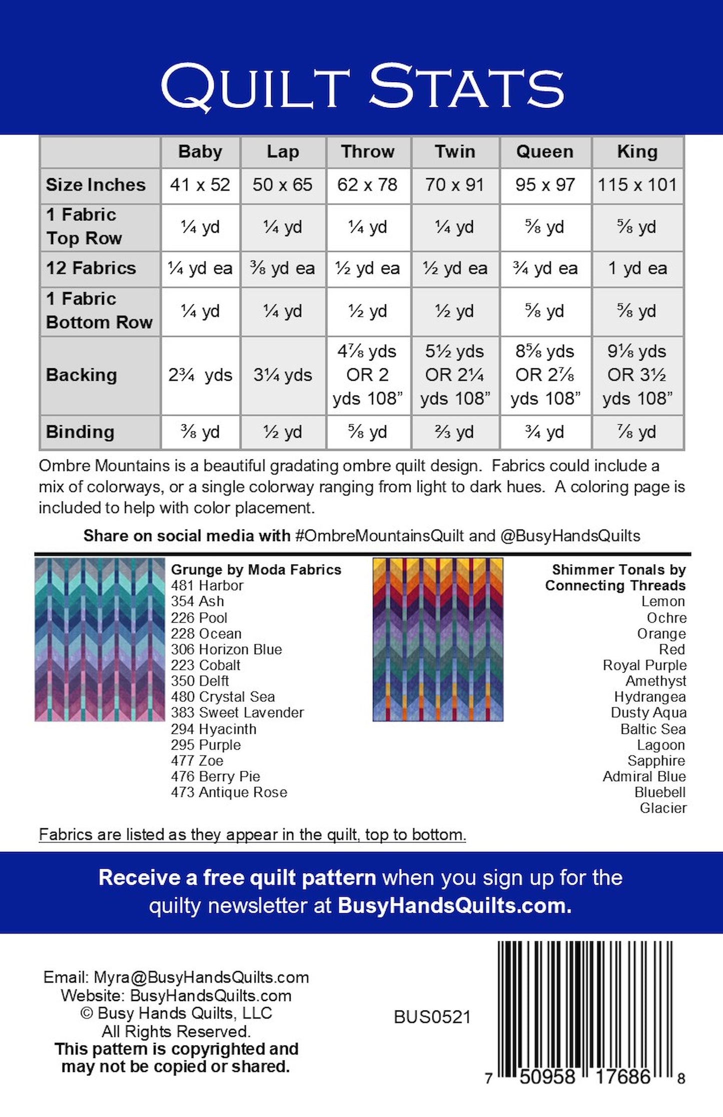 Ombre Mountains Quilt Pattern PRINTED