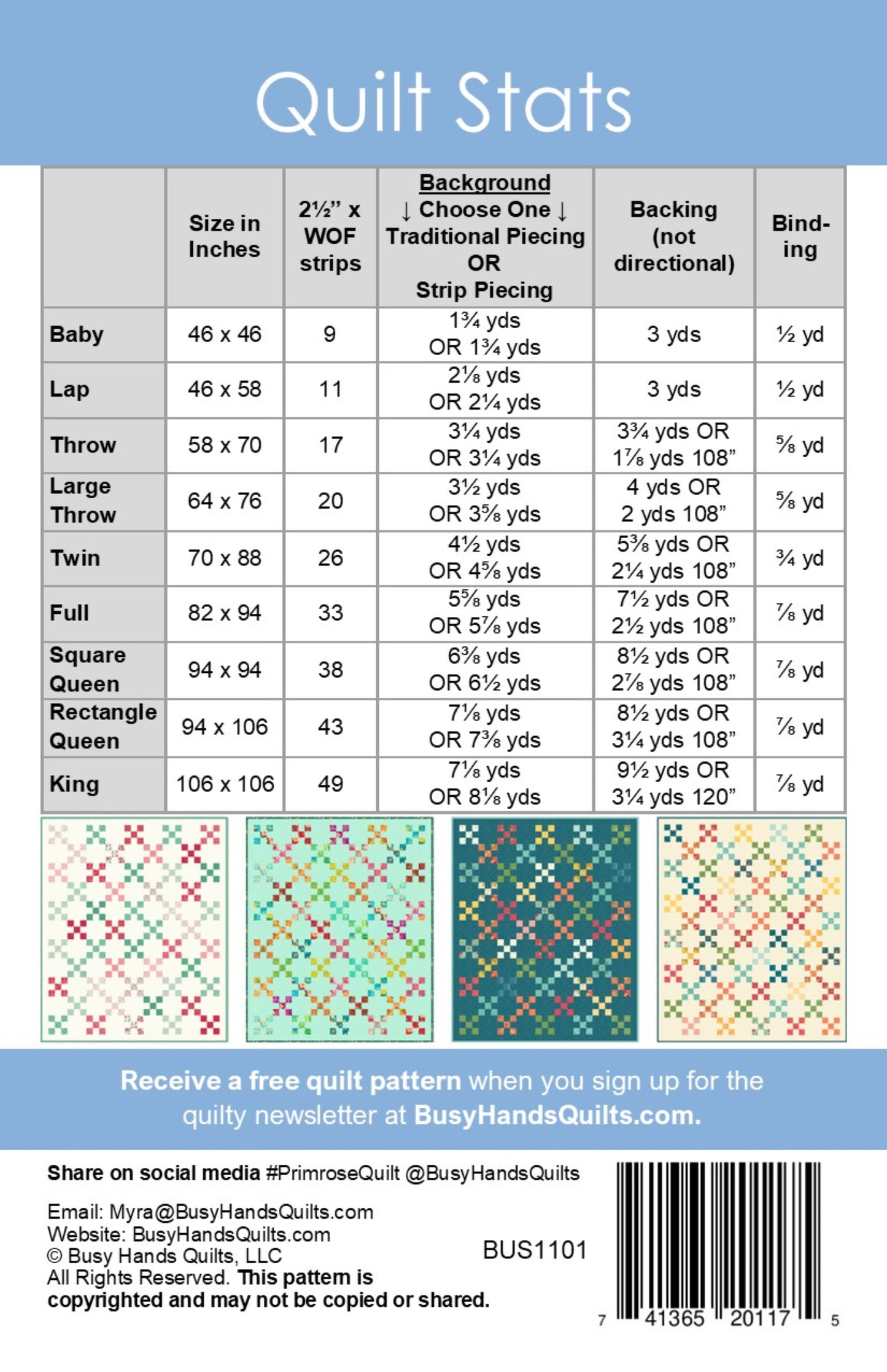 Primrose Quilt Pattern PRINTED