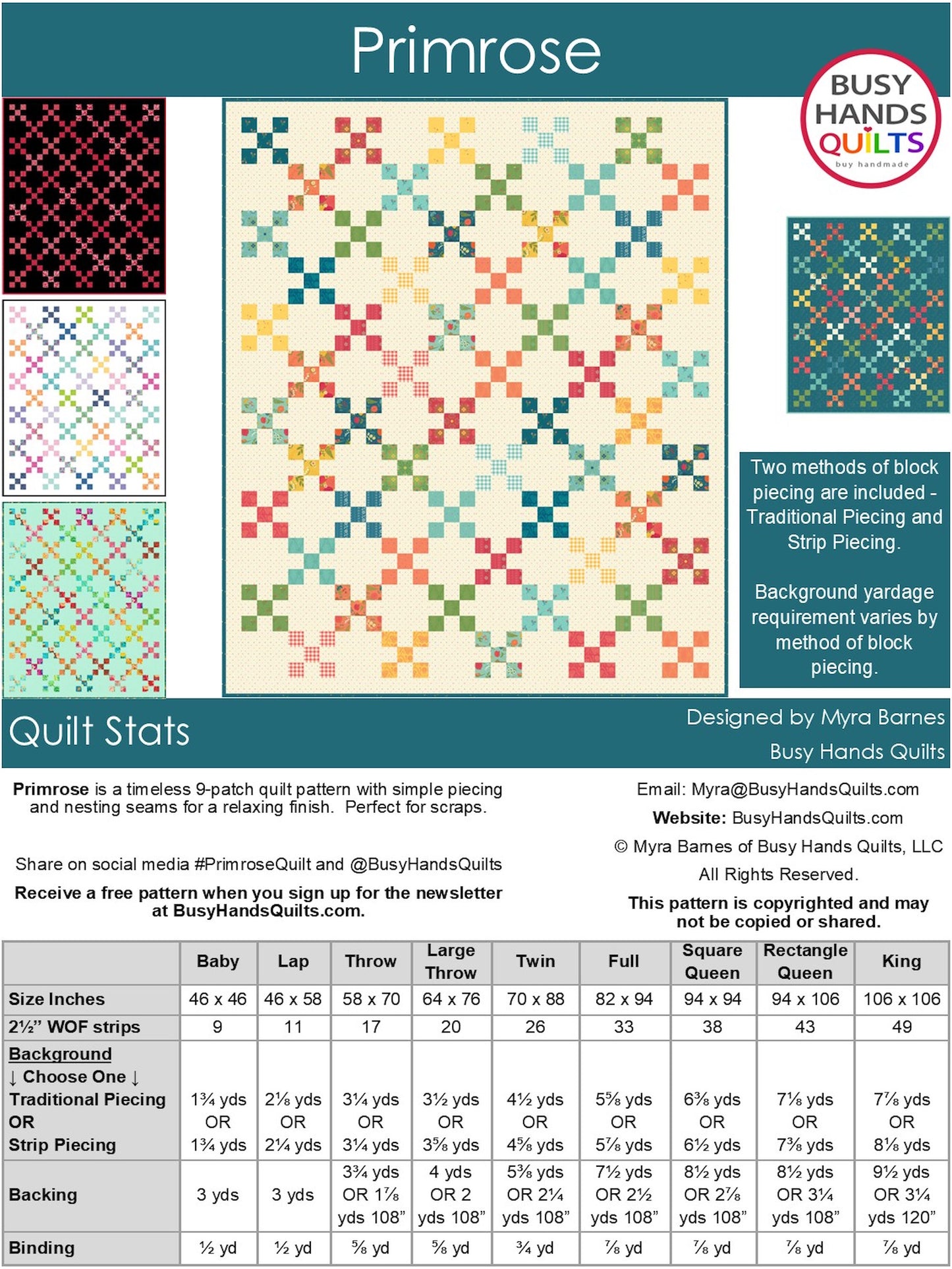 Primrose Quilt Pattern PDF DOWNLOAD