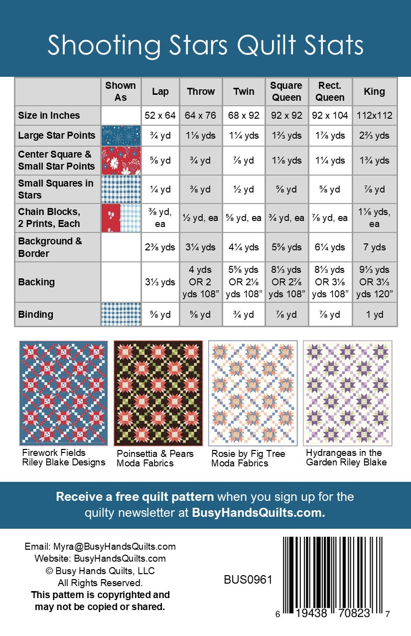 Shooting Stars Quilt Pattern PRINTED