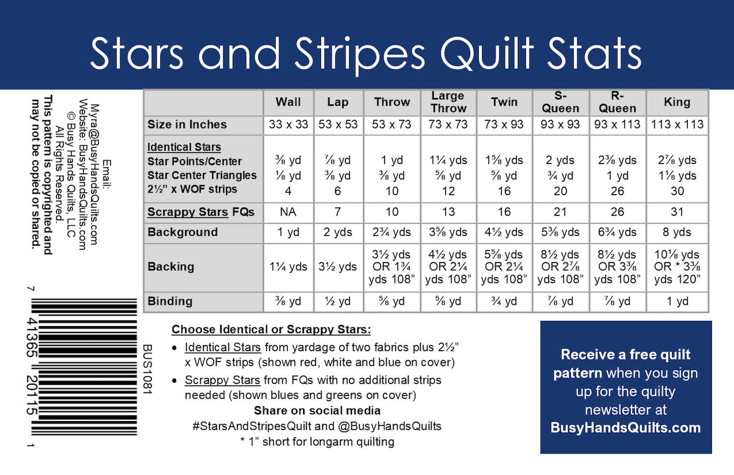 Stars and Stripes Quilt Pattern PRINTED