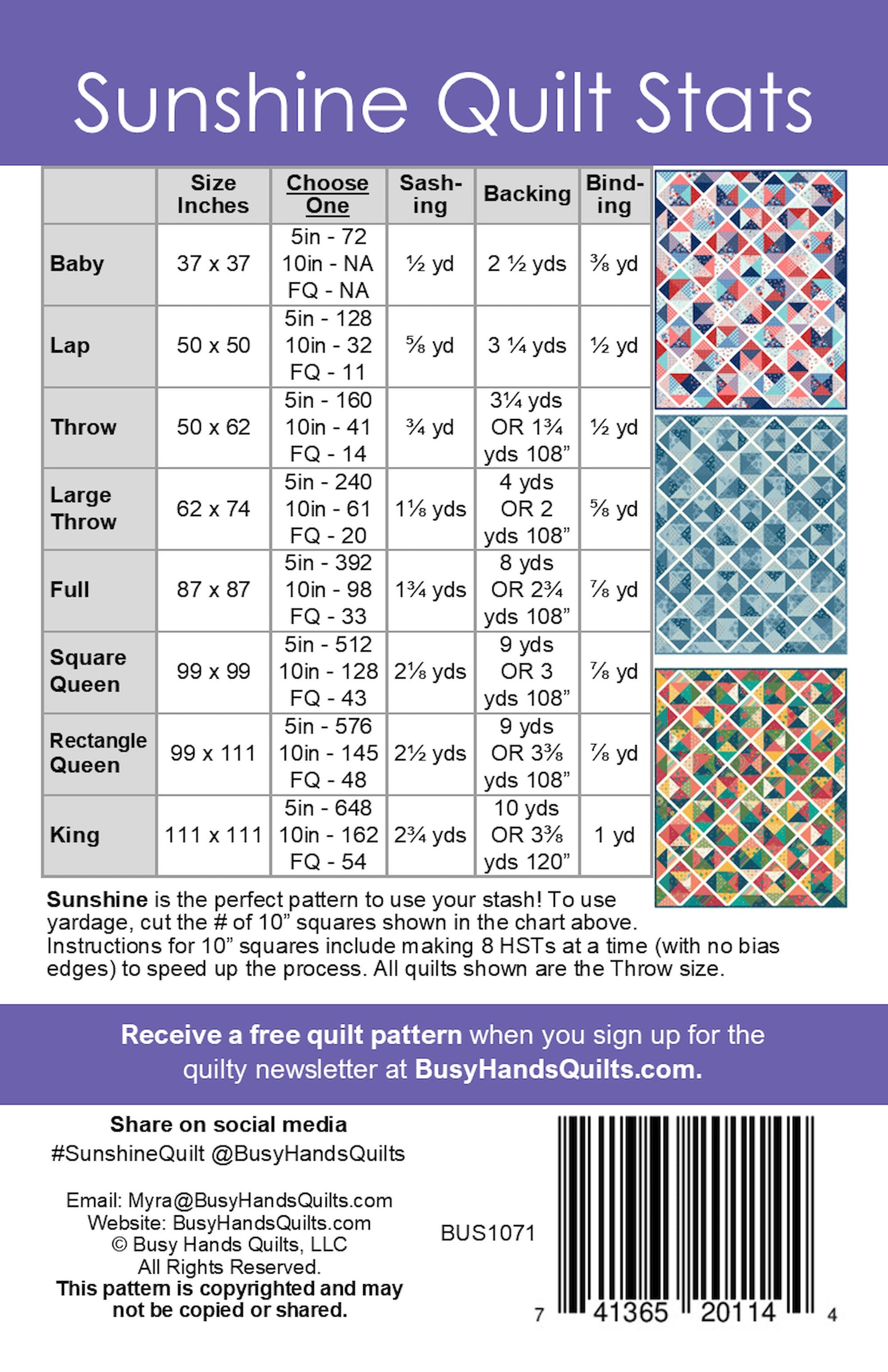Sunshine Quilt Pattern PRINTED