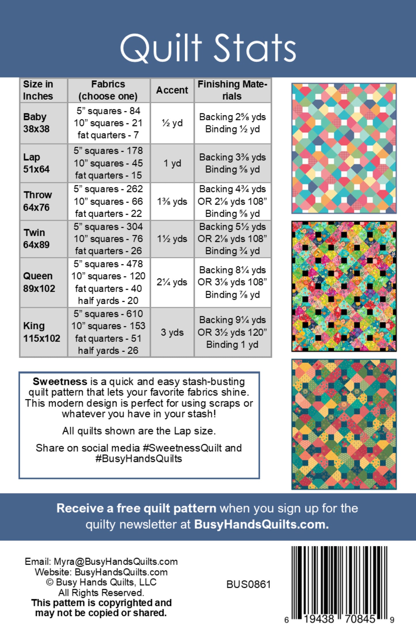 Sweetness Quilt Pattern PRINTED