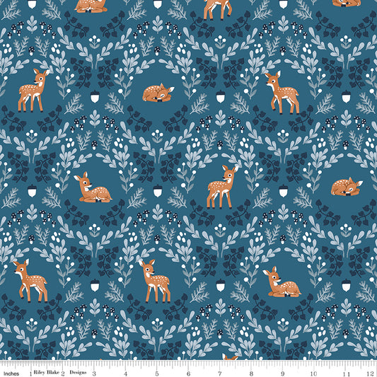 1 Yard Wild Fawns in Blue from Twilight Creatures for Riley Blake #365