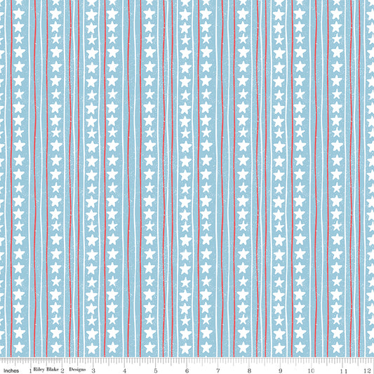2-1/3 Yards Stars and Stripes in blue Firework Fields by Gracey Larson for Riley Blake C17584-BLUE #41