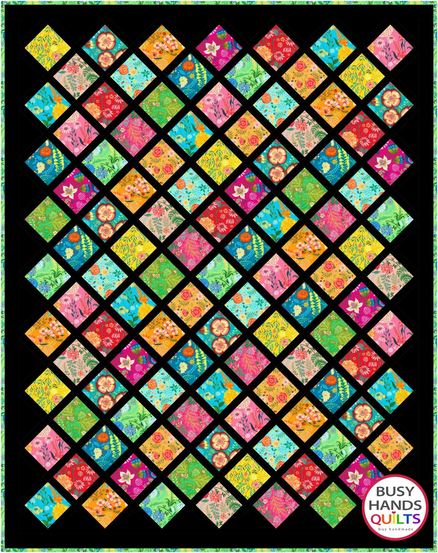 Make It Scrappy Throw Quilt Kit in Faraway Florals on Black