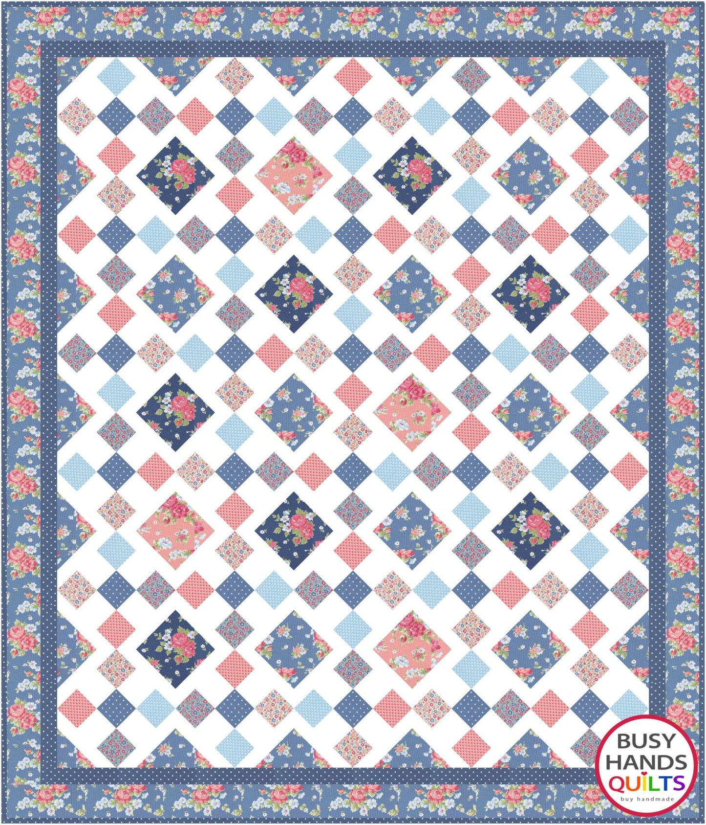 Granny's Square Patch TWIN Size Quilt Kit in A Cat Named Stitch - Choice of Border Fabric