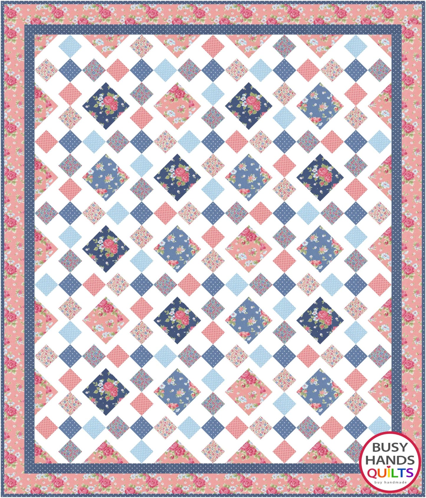 Granny's Square Patch TWIN Size Quilt Kit in A Cat Named Stitch - Choice of Border Fabric
