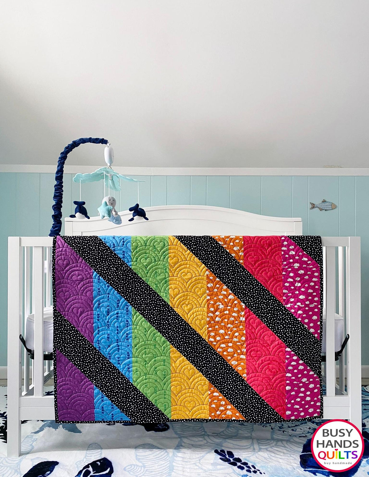 Handmade Rainbow Journey Baby Quilt in Dream